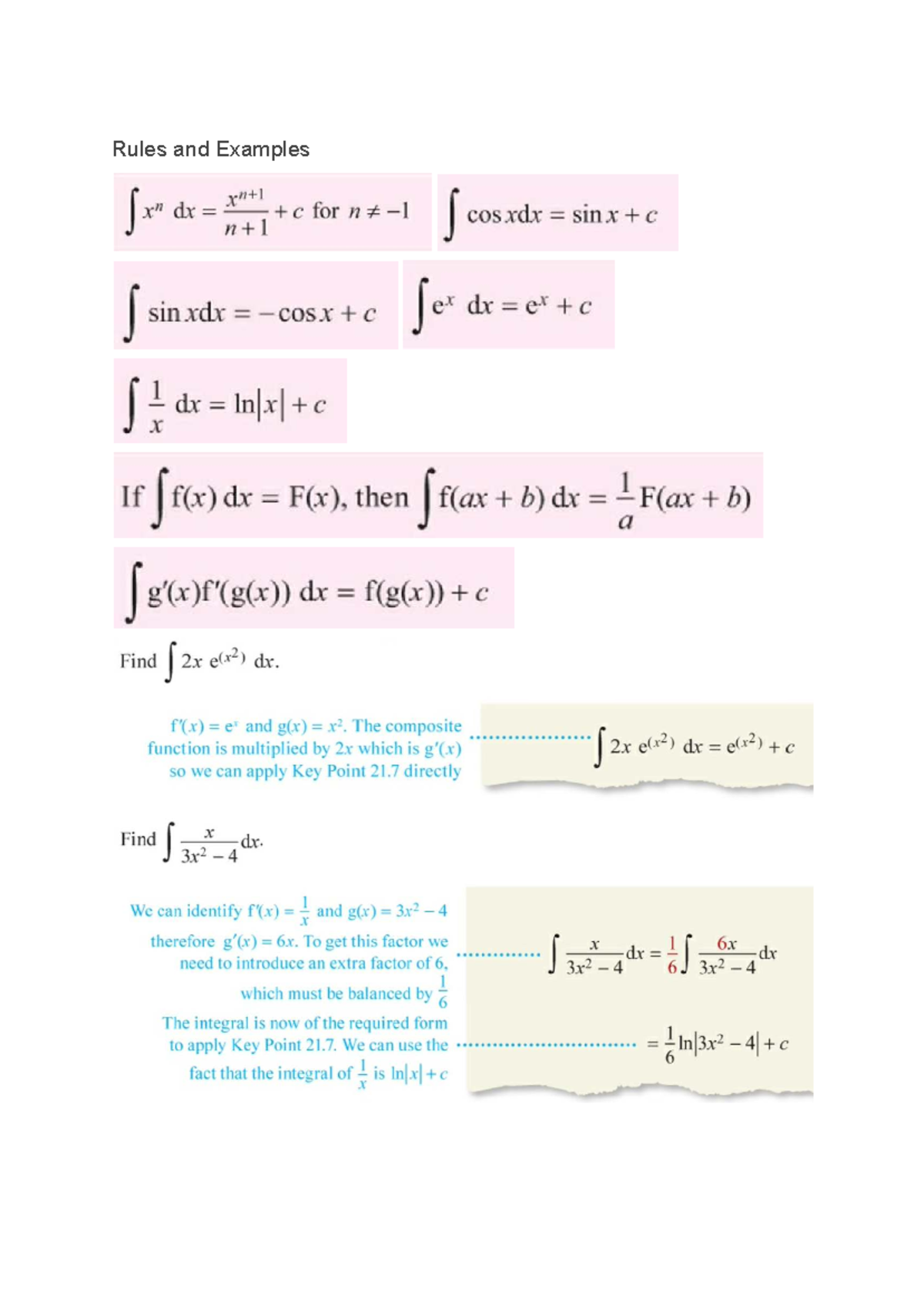 IB Integration Worksheet: Rules, Examples, and Exercises - Studocu