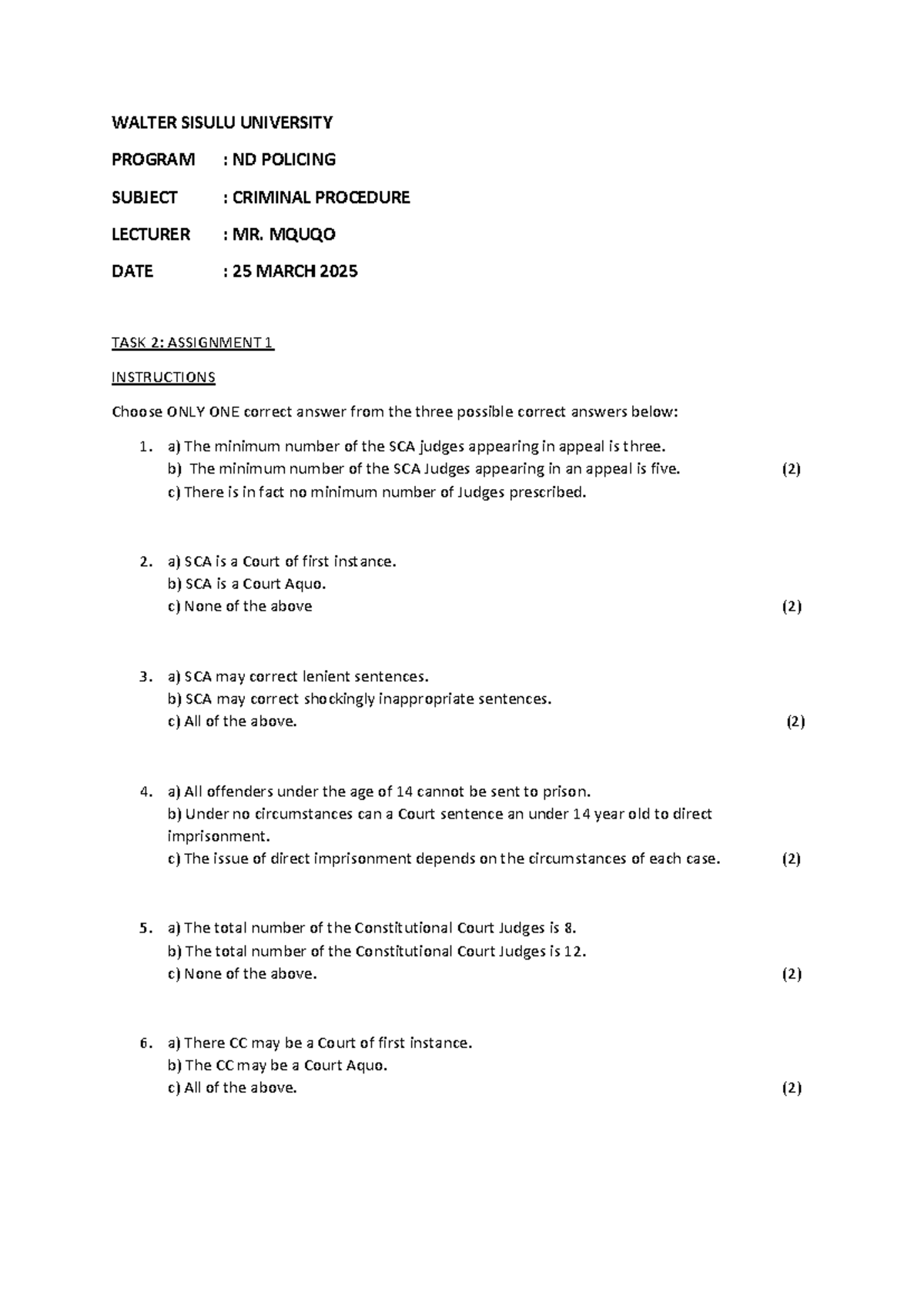 WSU ND Policing Criminal Procedure Assignment 1 - Task 2 (2025) - Studocu