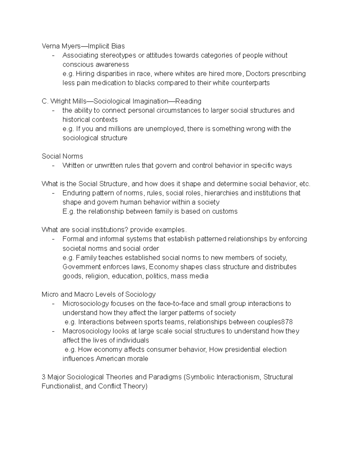 Sociology 101: Midterm Review on Social Structures and Theories - Studocu