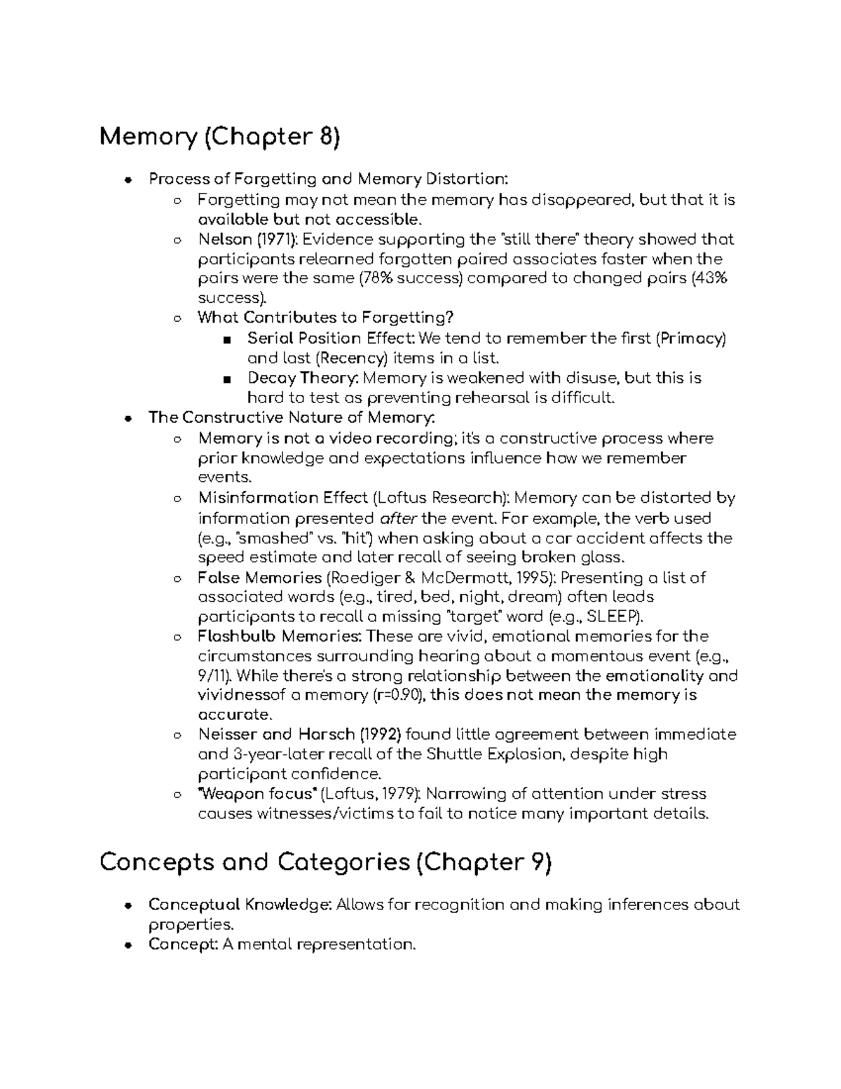 Memory and Conceptual Knowledge (Chapters 8-11) - Studocu