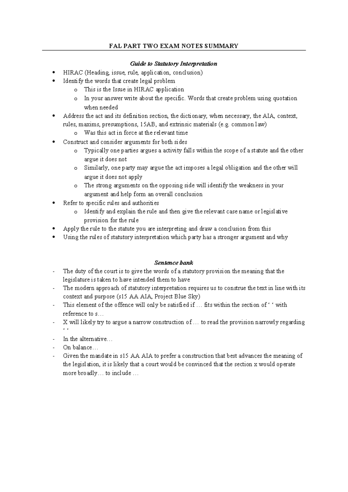 FAL part two exam notes summary - FAL PART TWO EXAM NOTES SUMMARY Guide ...