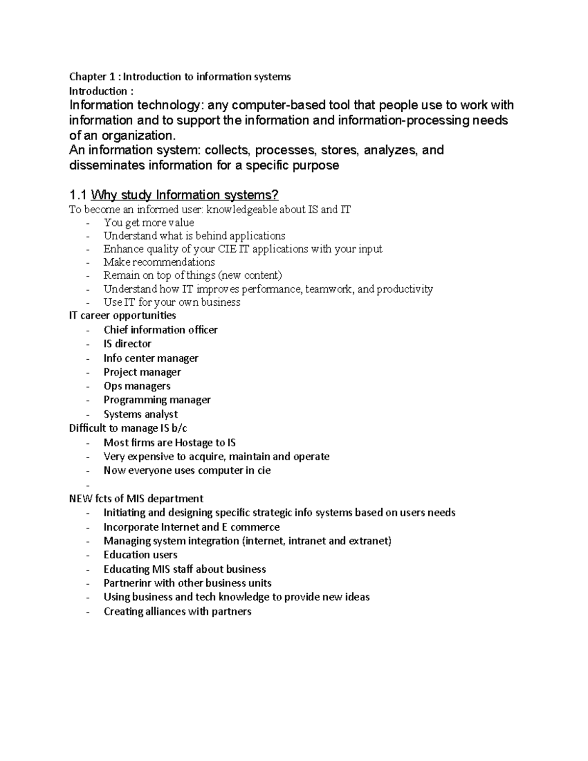 ADMS 2511 - Comprehensive Lecture Notes on Information Systems - Studocu