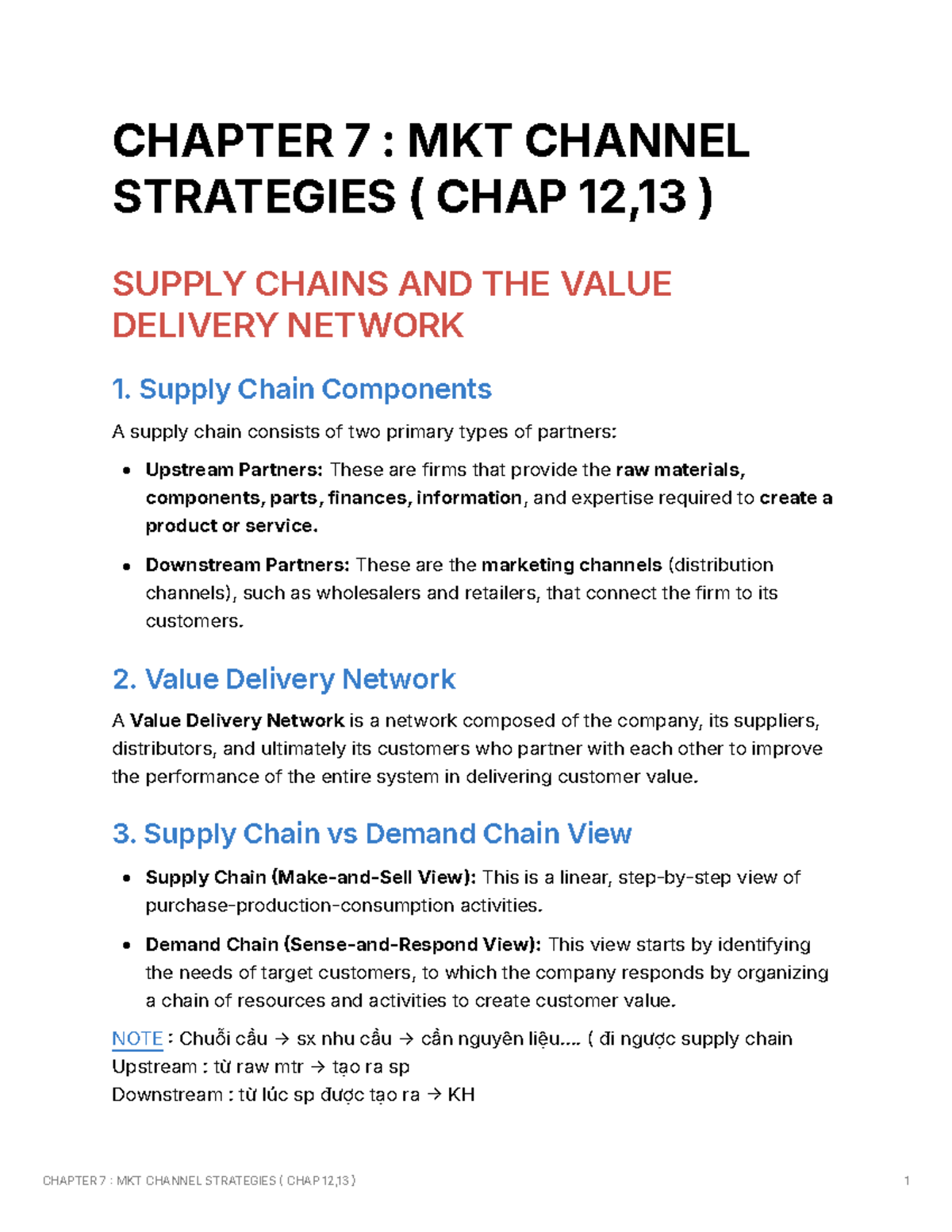 CHAPTER 7: MKT CHANNEL STRATEGIES (CHAP 12, 13) - SUPPLY CHAINS & VALUE ...