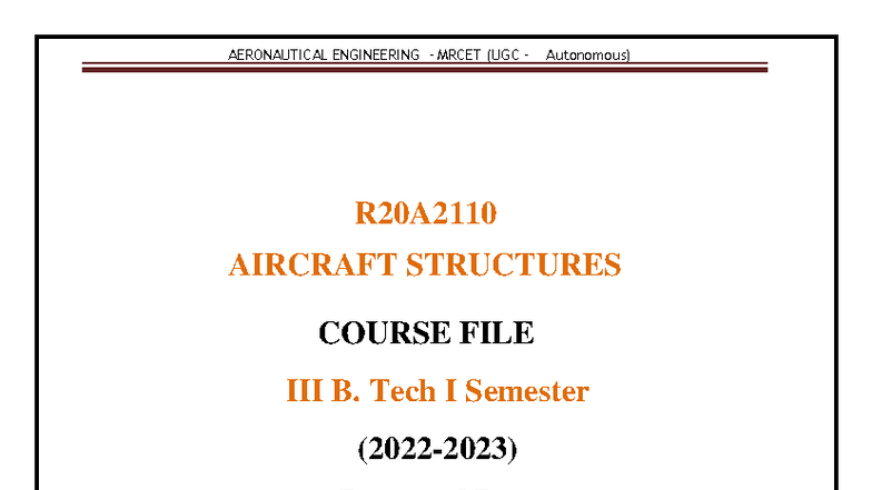 Aircraft Structures Course File - AERONAUTICAL ENGINEERING - R20A - Studocu