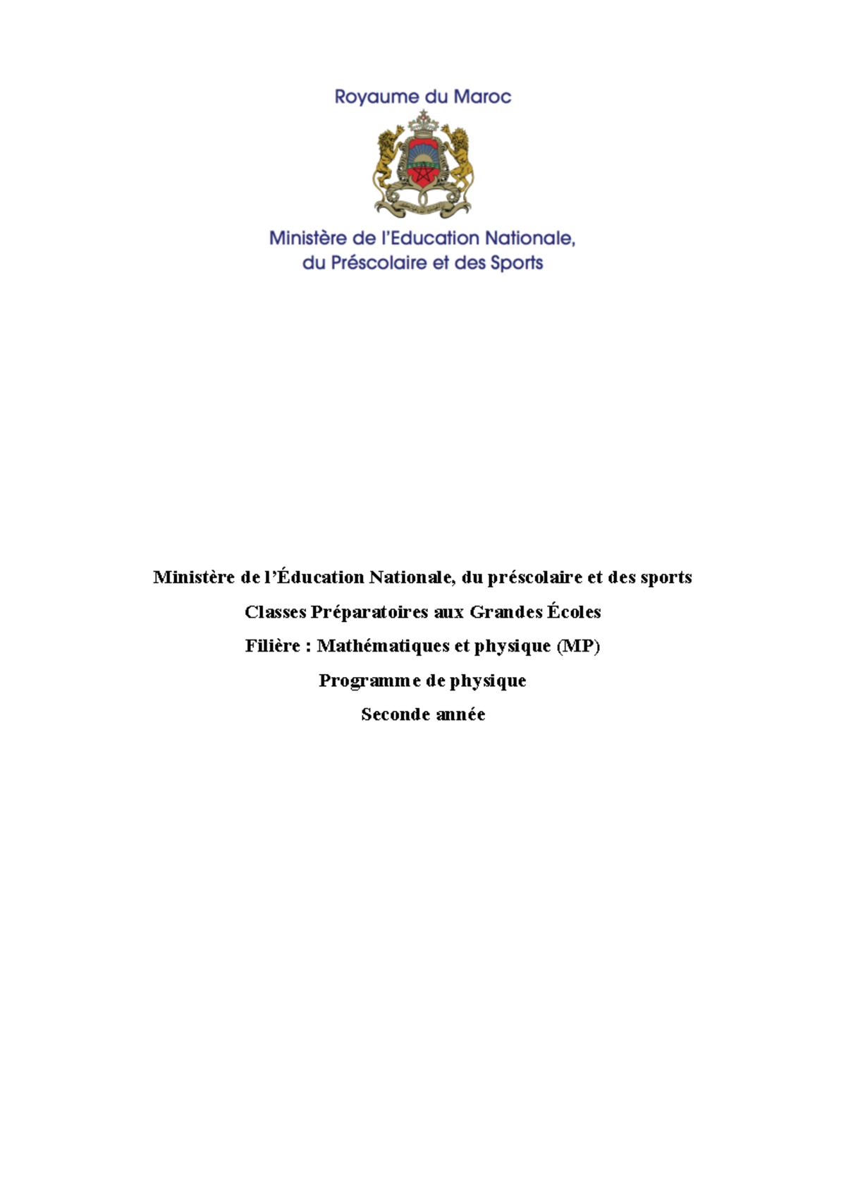 Programme de physique MP pour classes préparatoires aux grandes écoles ...