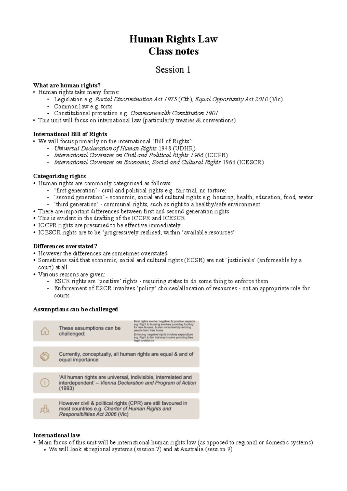 Human Rights Law Class Notes: Session 1 - Understanding Human Rights ...