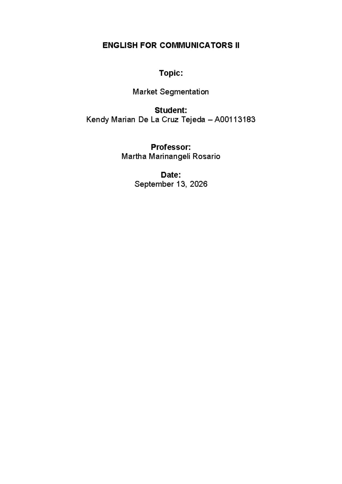 ENGLISH FOR COMMUNICATORS II: Market Segmentation Insights - Studocu