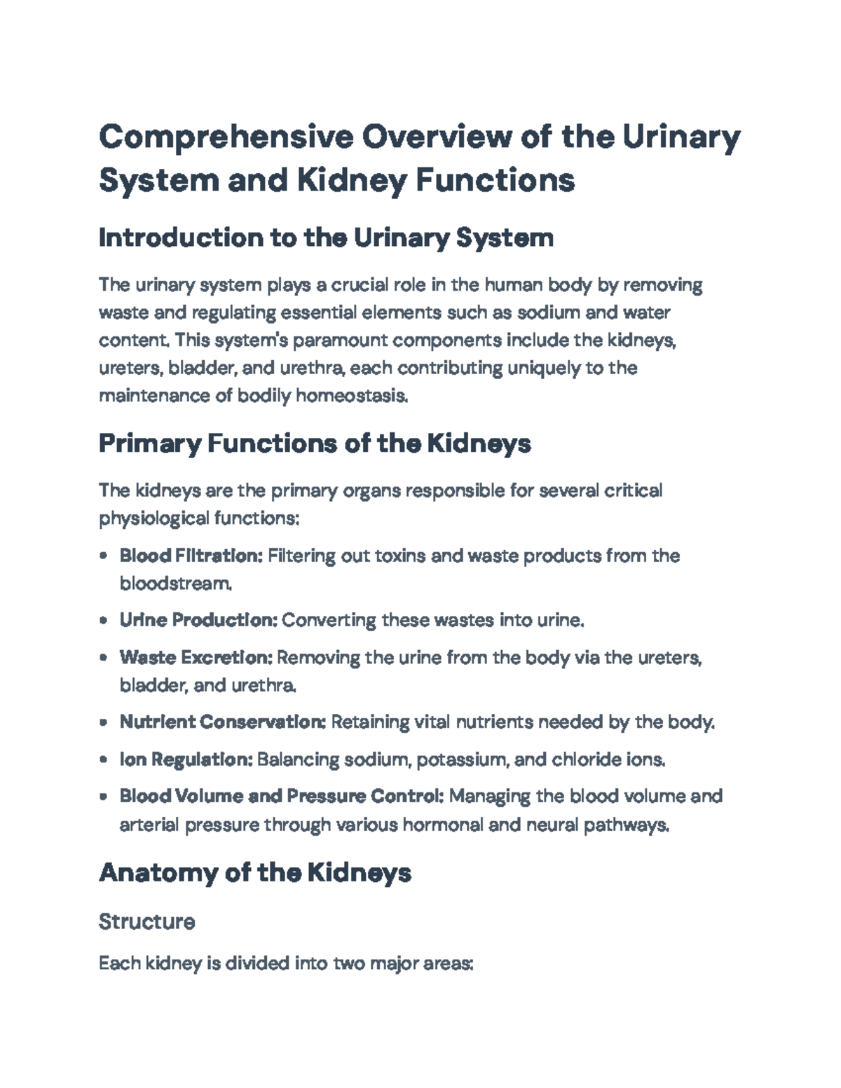 Overview of the Urinary System and Kidney Functions (BIO 101 ...