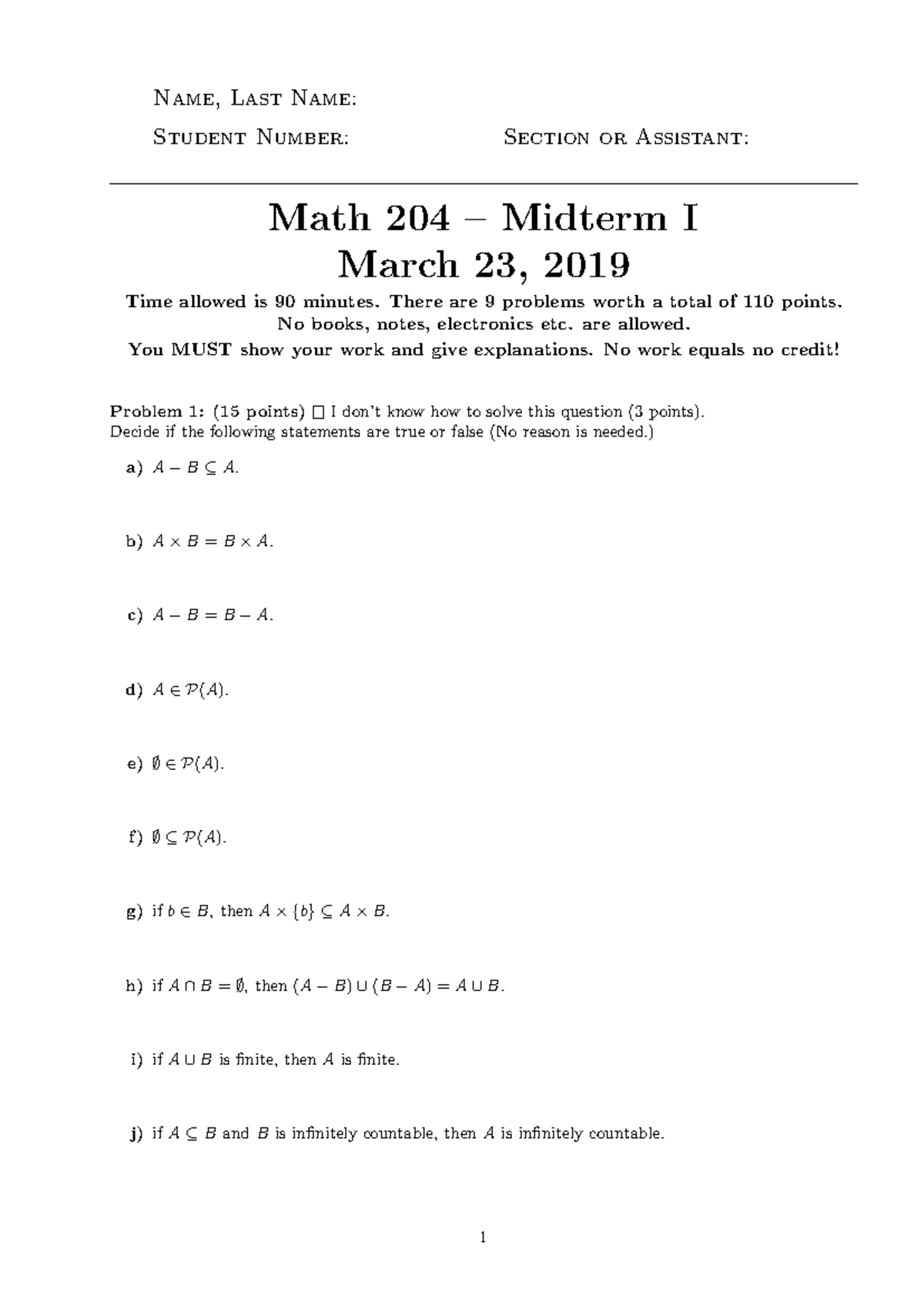 Math 204: Midterm I Questions and Answers – March 23, 2019 - Studocu