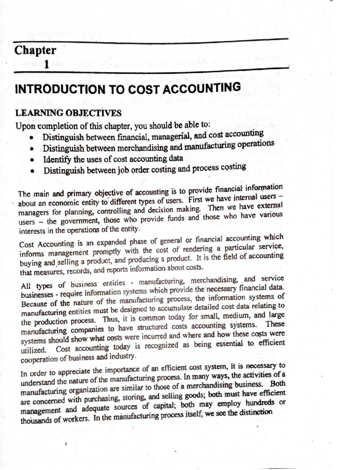 ACCT 101: Chapter 1 Insights on Cost Accounting and Control - Studocu