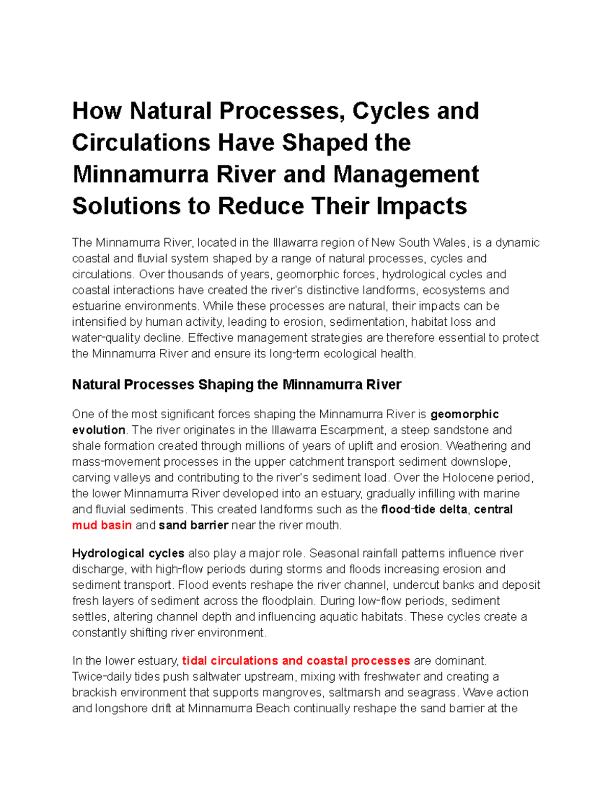 Natural Processes & Management of the Minnamurra River: A Study - Studocu