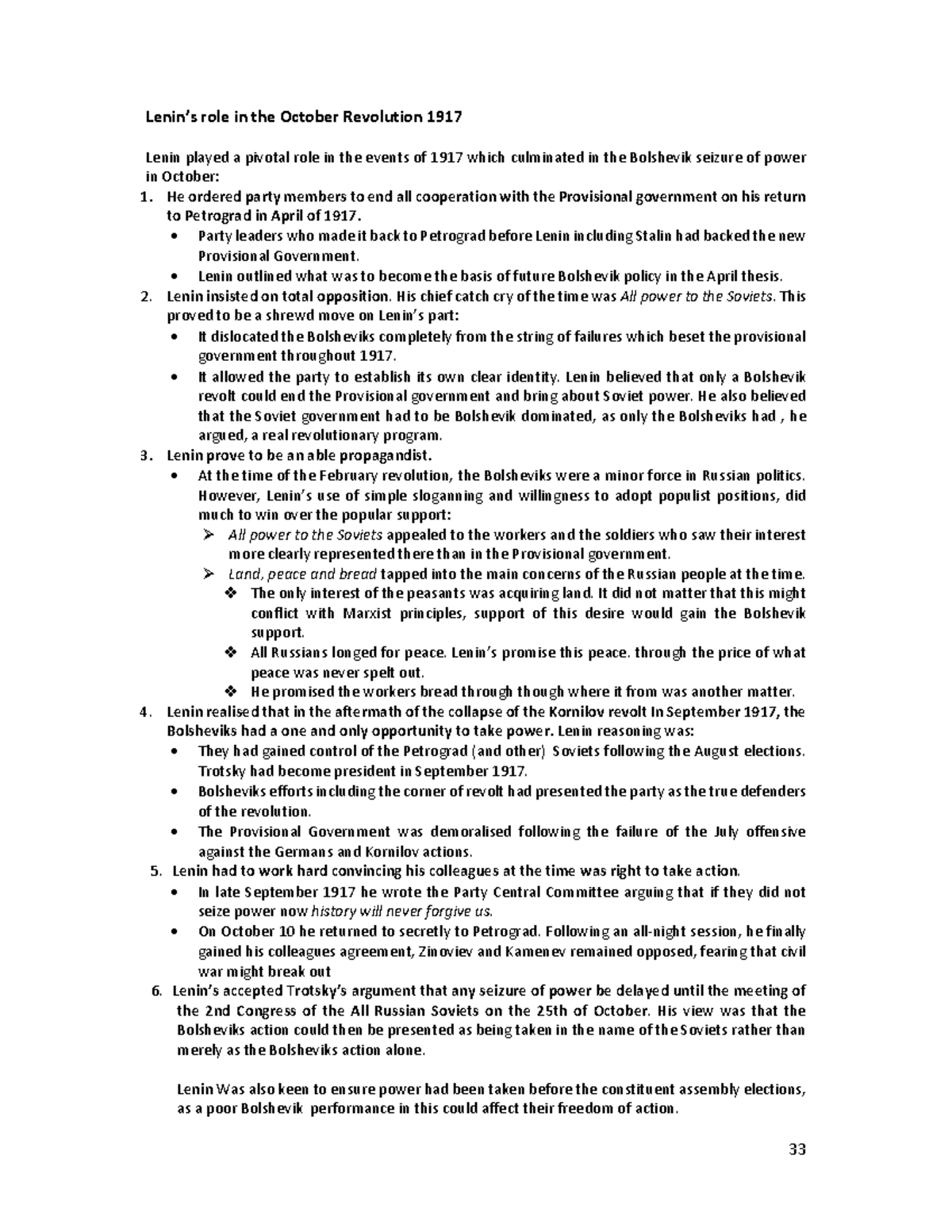 Reasons for success of october revolution - Lenin’s role in the October ...