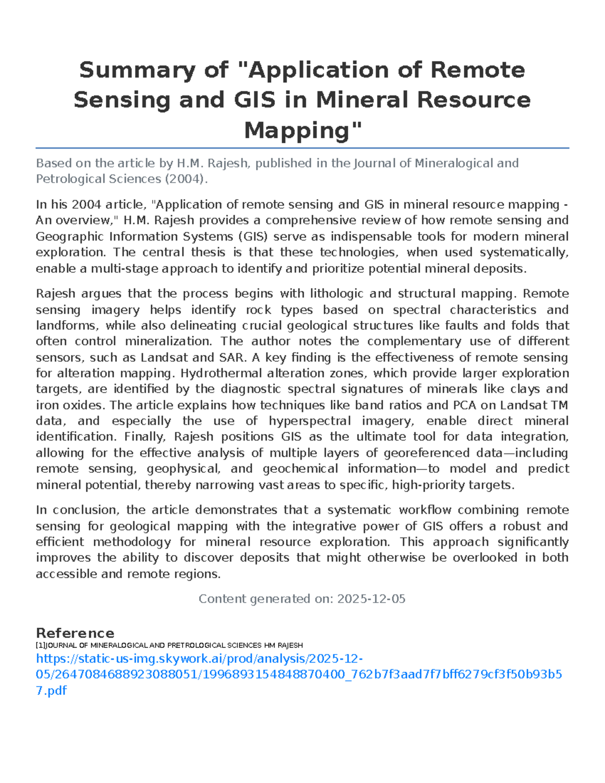 Summary of Remote Sensing & GIS in Mineral Resources (J. Min. Pet. Sci ...