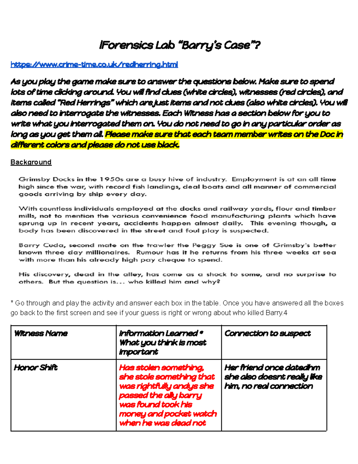 Forensics Lab: Barry's Case Mystery Assignment Guide - Studocu