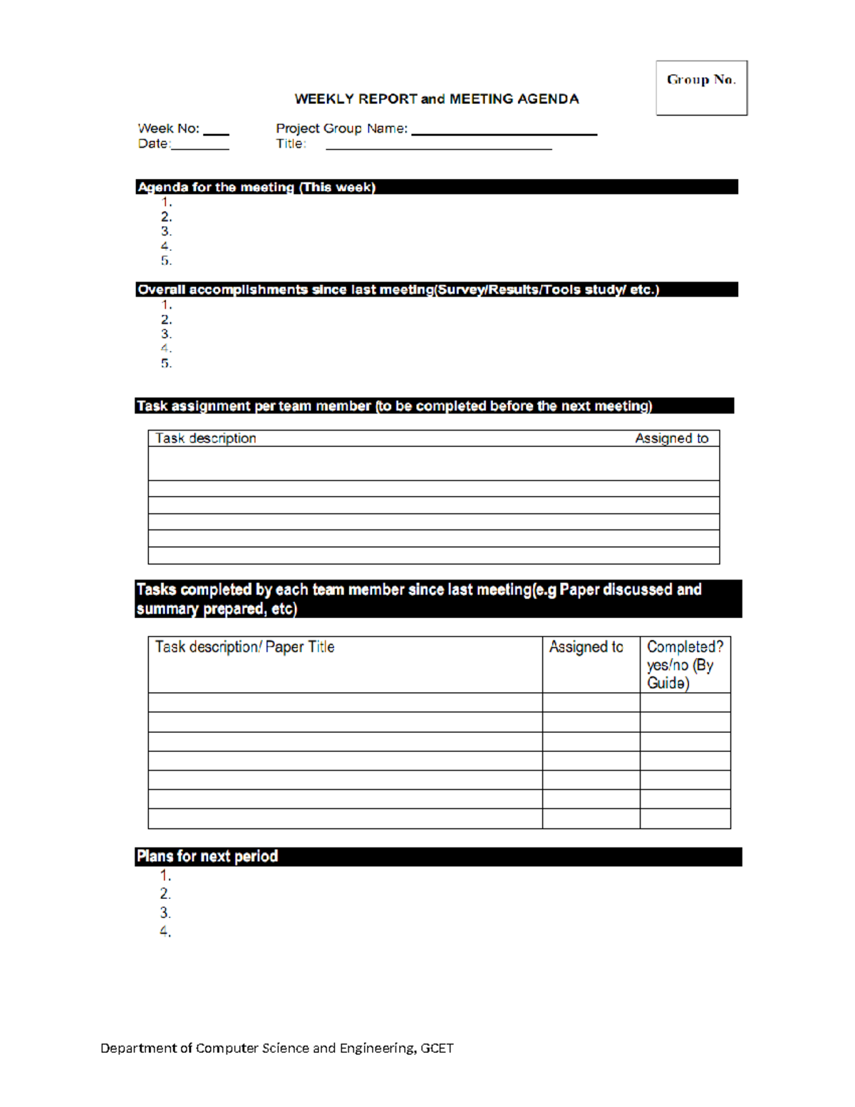 Weekly Project Progress Report (WPR) Form - B tech - Department of ...