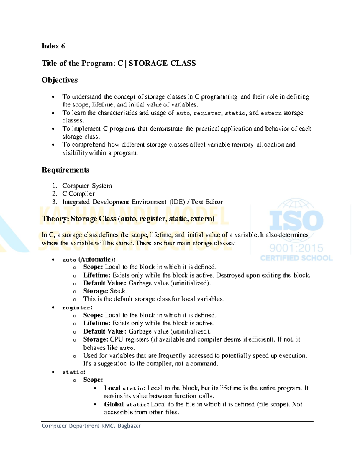 Index 6 - C Storage Classes: Auto, Register, Static, Extern - Studocu
