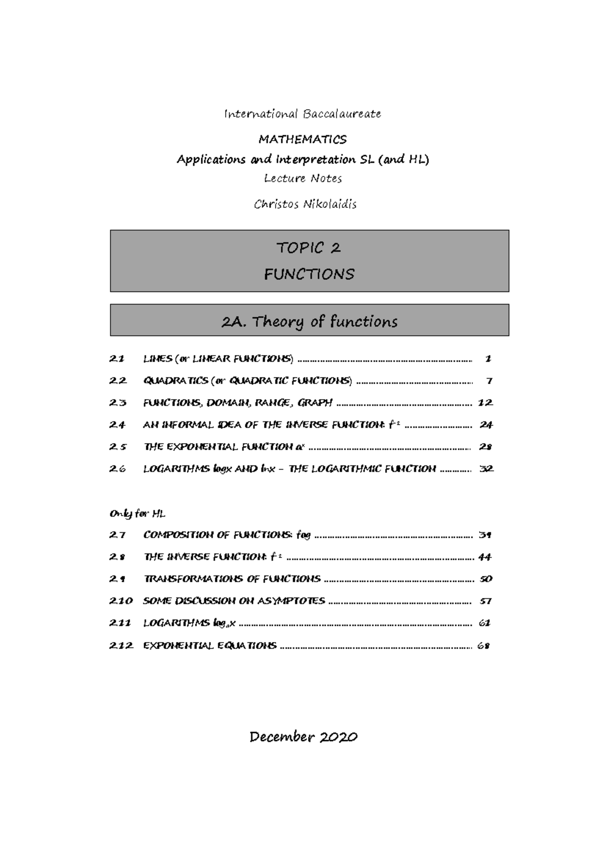 IB Mathematics Applications & Interpretation SL/HL Lecture Notes ...