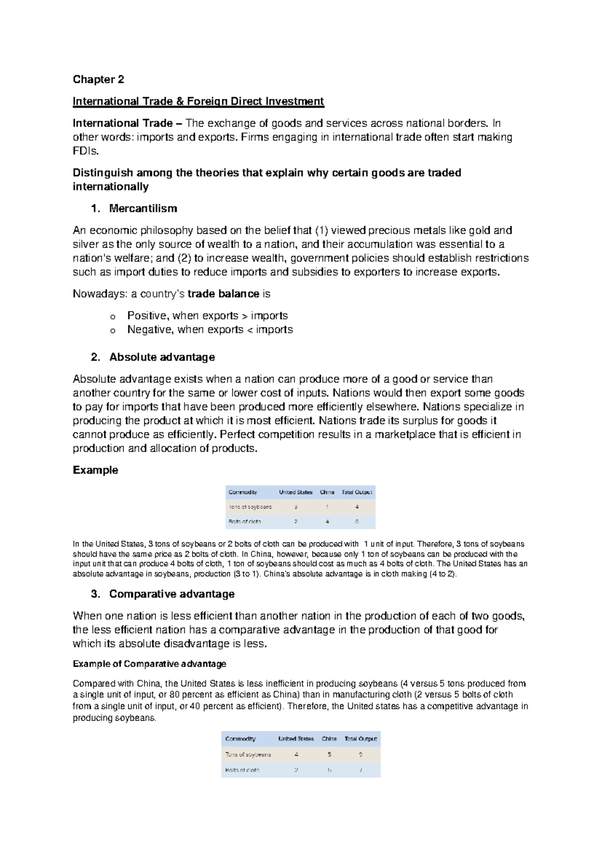 OBS 359 Chapter 2 - Summary of International Trade & FDI Theories - Studocu