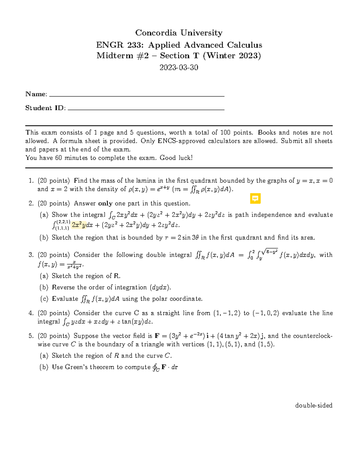 ENGR 233 Midterm II Solutions & Questions Overview (Winter 2023) - Studocu
