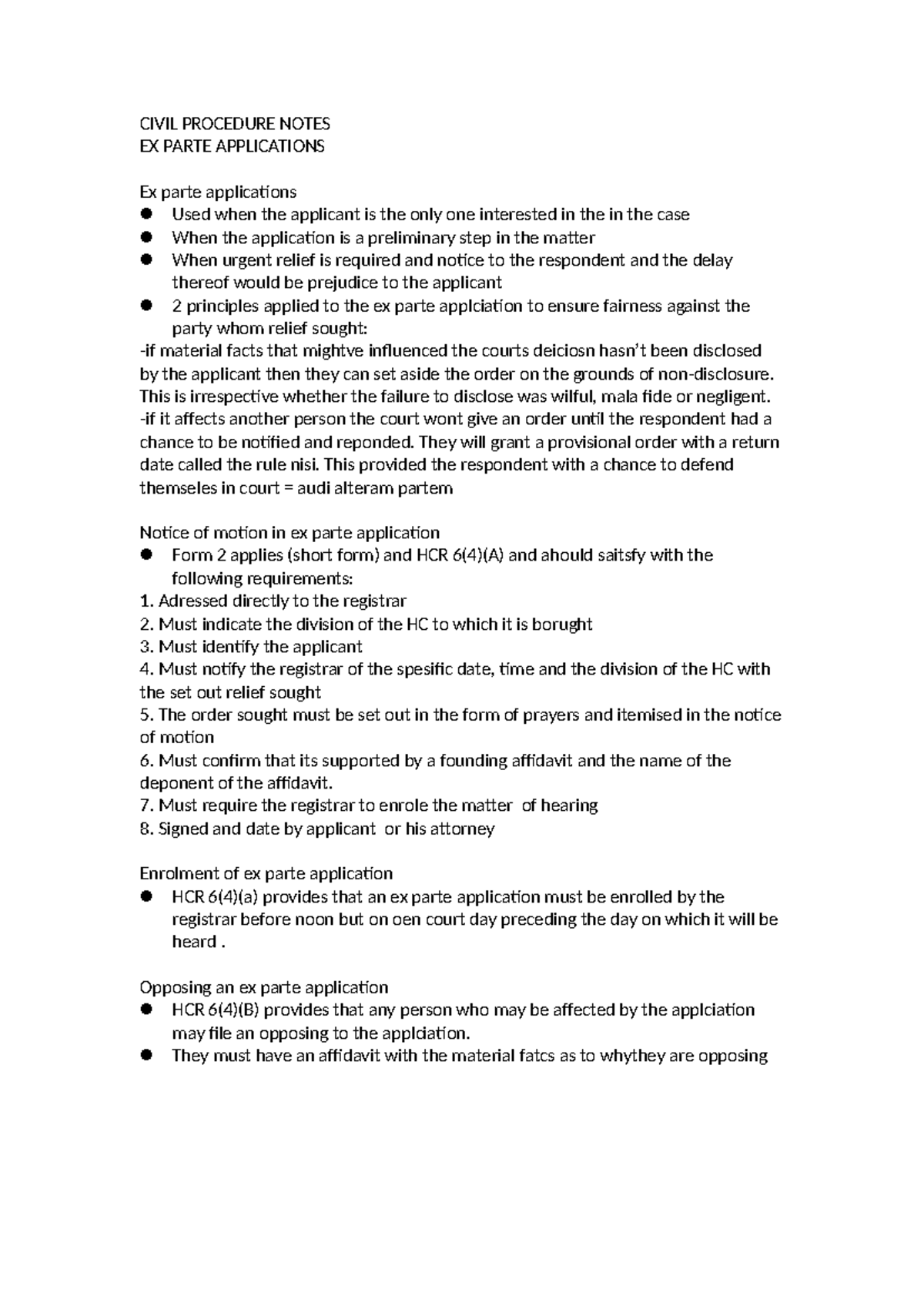 CIVIL 101: Ex Parte Applications in Civil Procedure Notes - Studocu