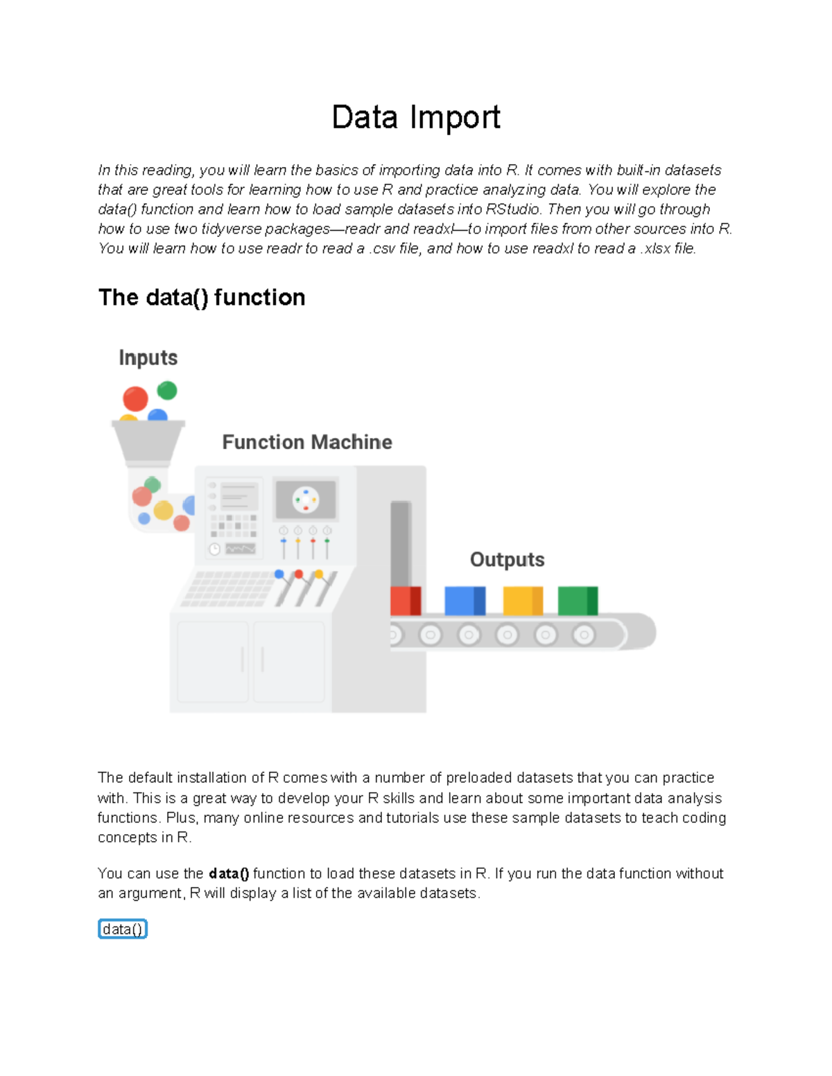 Data-import-basics - Gives a quick guide - Data Import In this reading ...