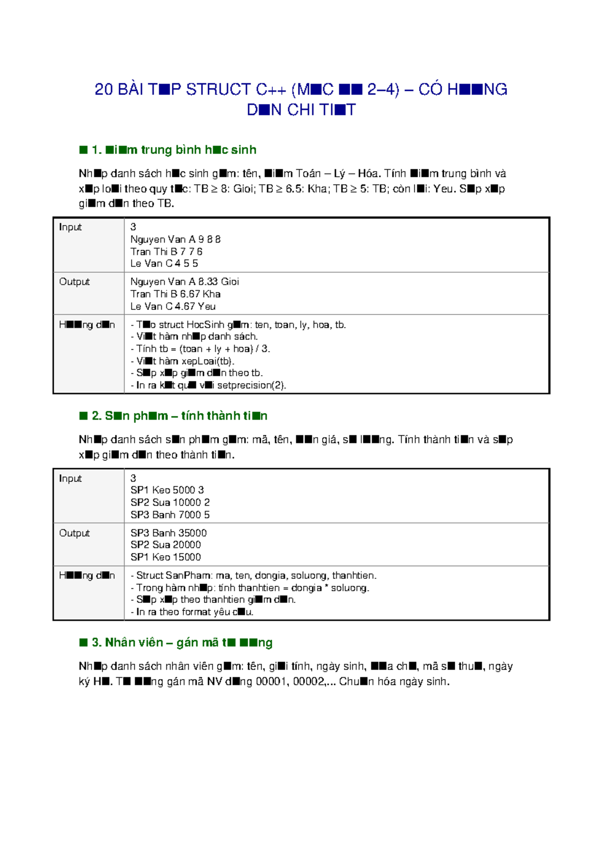 20 BÀI STRUCT C++ HƯỚNG DẪN THỰC HÀNH - Studocu