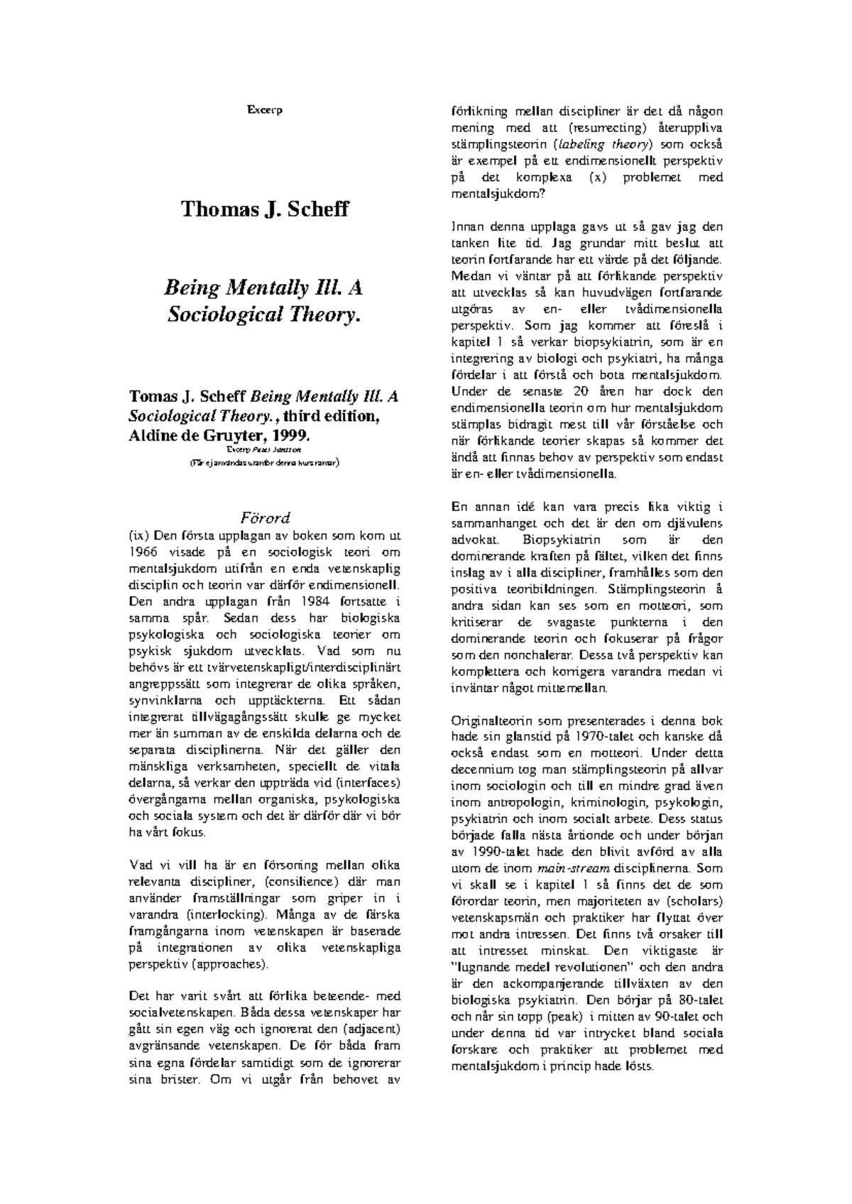 Scheff (2023) Excerp: Being Mentally Ill - A Sociological Theory ...