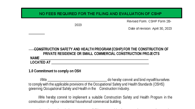 CSHP 2023 Form 2B: Construction Safety & Health Program Guidelines ...