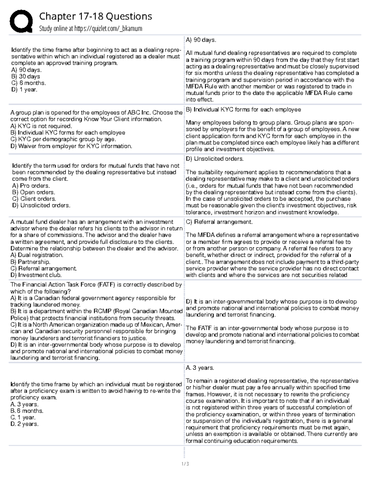 Chapter 17-18 Questions: Mutual Fund Regulations & Compliance ...