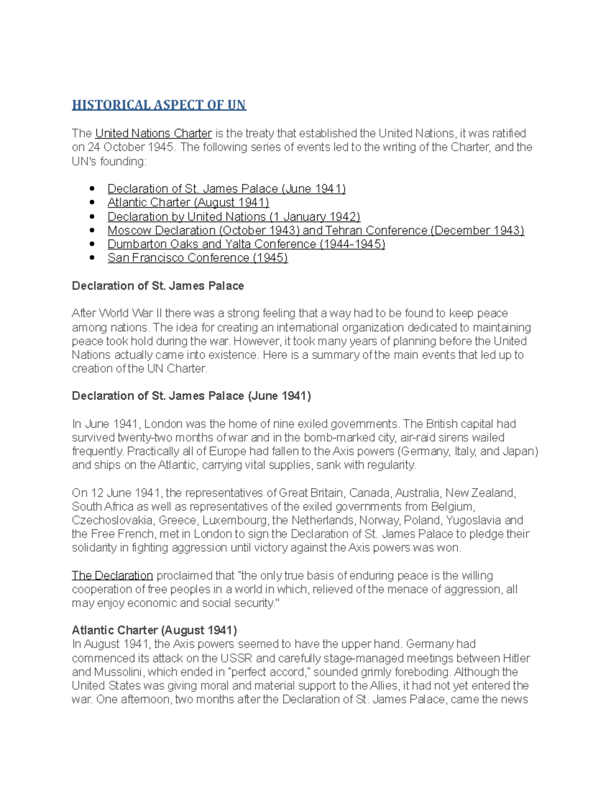 Historical Aspects of the UN: Formation and Key Events (HIST101) - Studocu