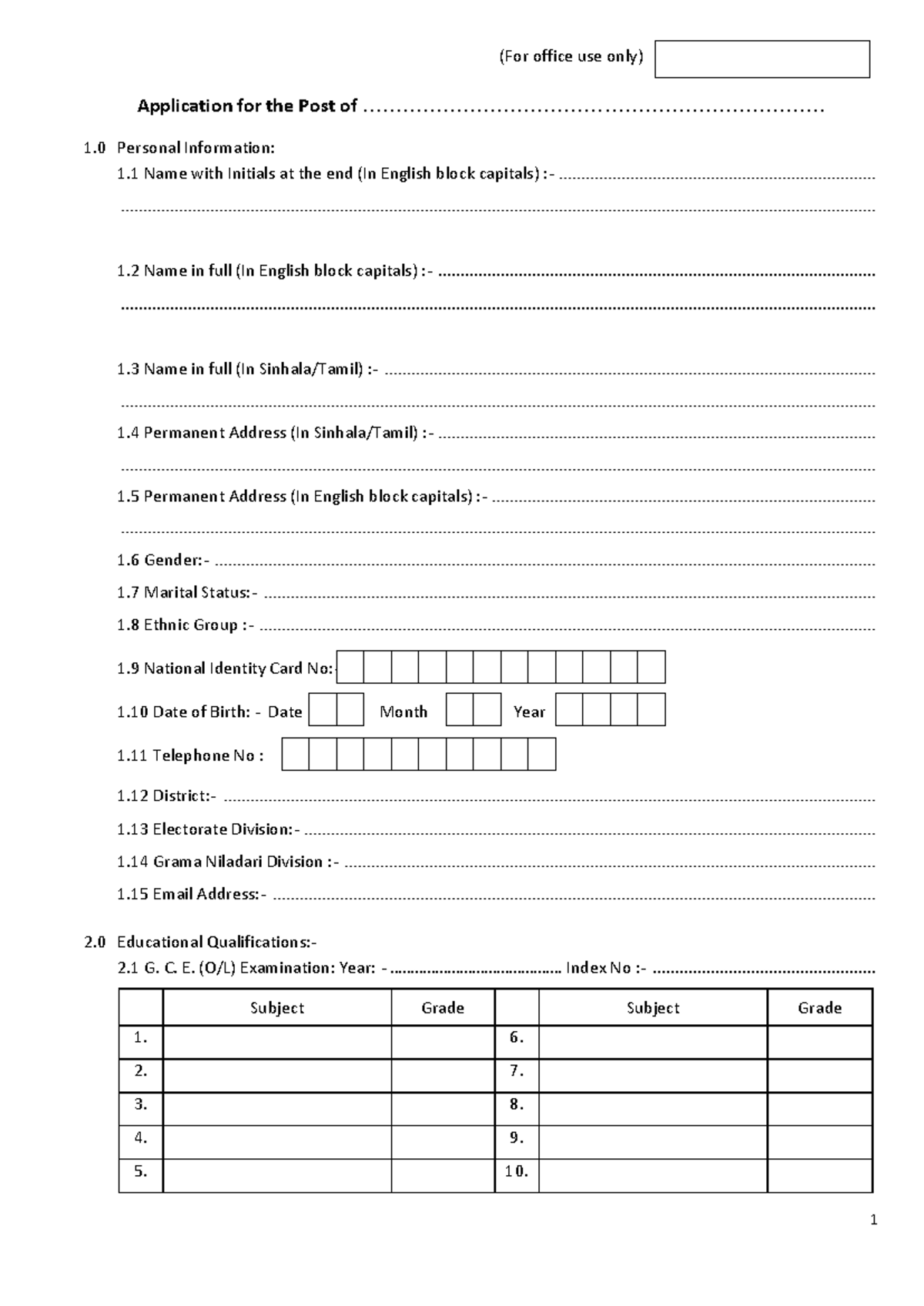 Application Form for Post: Personal & Educational Info (AL) - Studocu