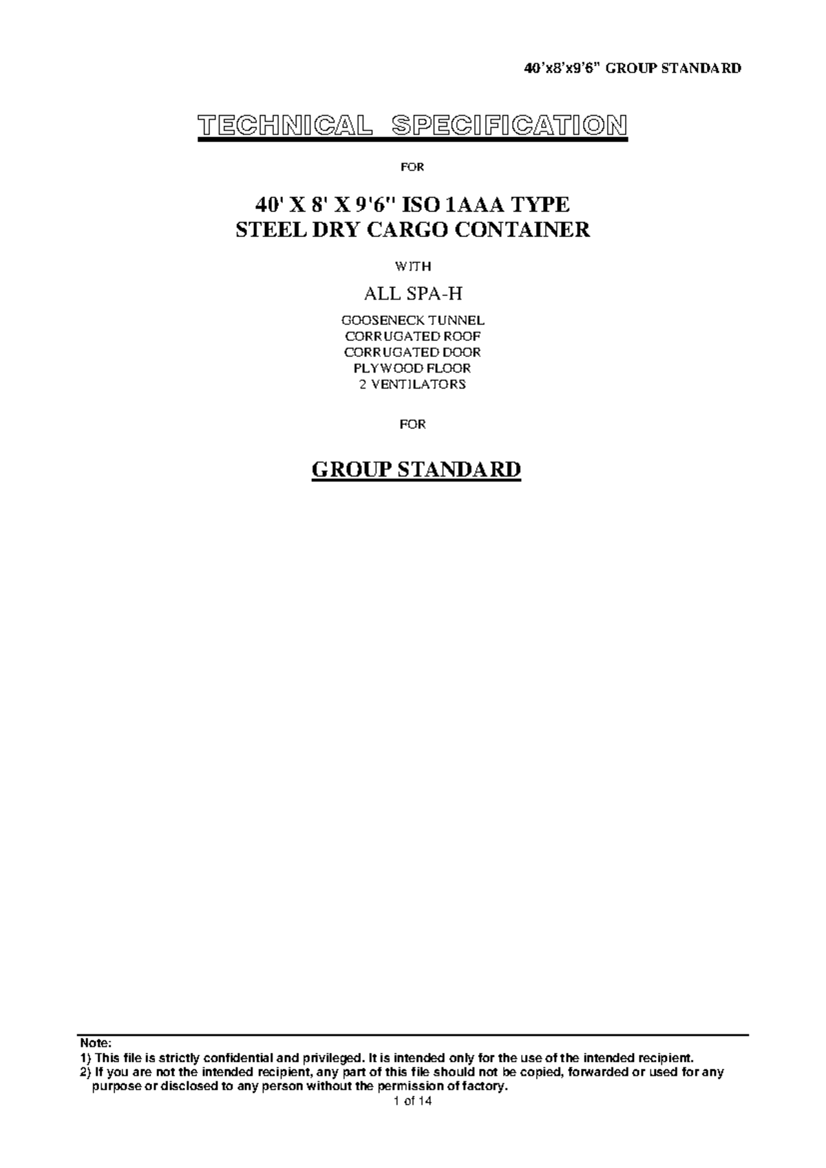 GROUP STANDARD TECHNICAL SPECIFICATION FOR ISO TYPE STEEL DRY CARGO ...