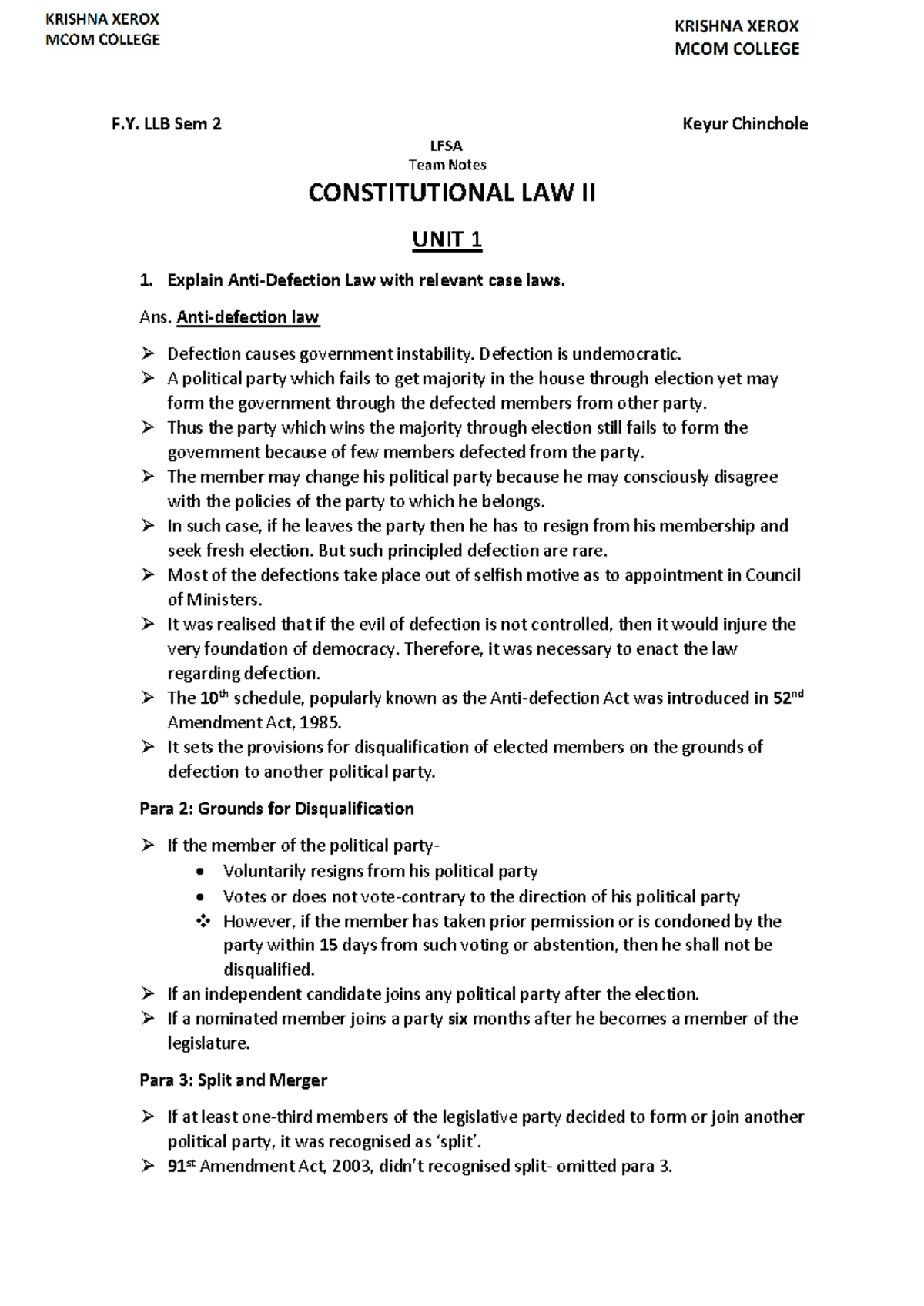 Constitutional law 2 notes - F. LLB Sem 2 Keyur Chinchole LFSA Team ...