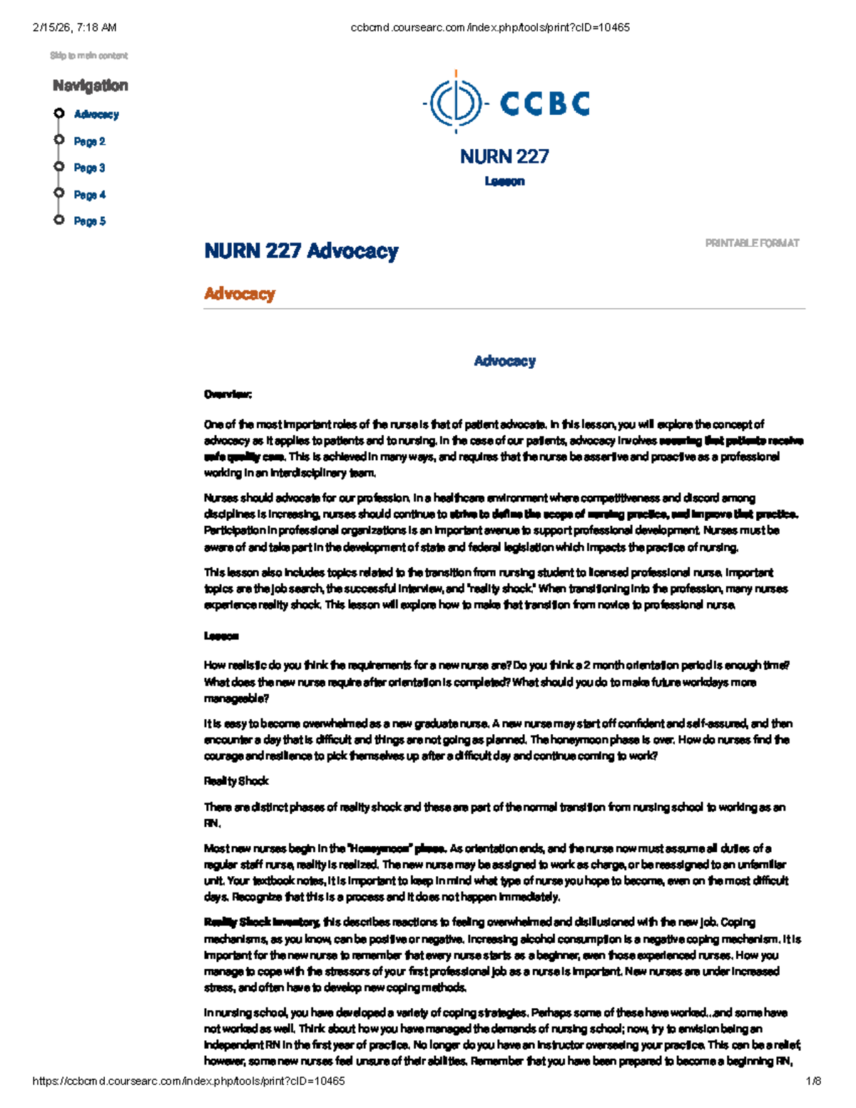 NURN 227 Lesson: Advocacy in Nursing - Studocu