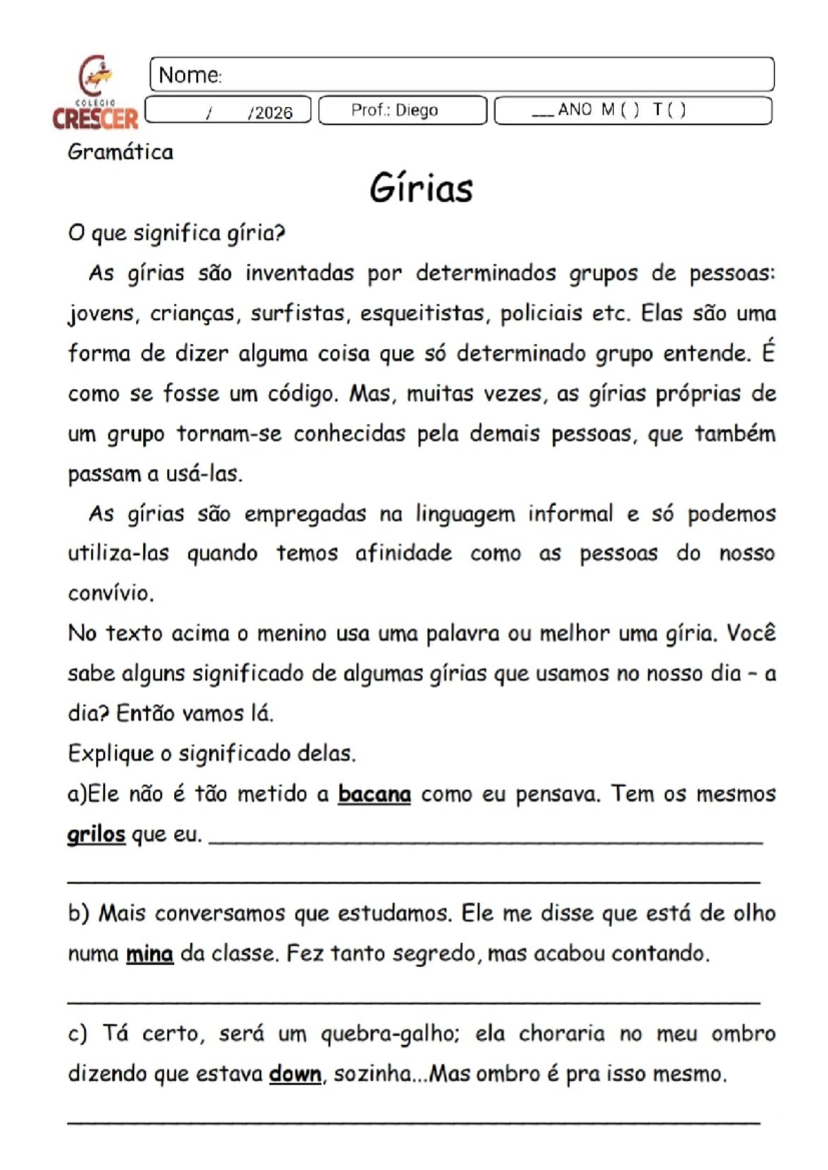 Gírias e Seus Significados: Entendendo a Linguagem Informal - Studocu