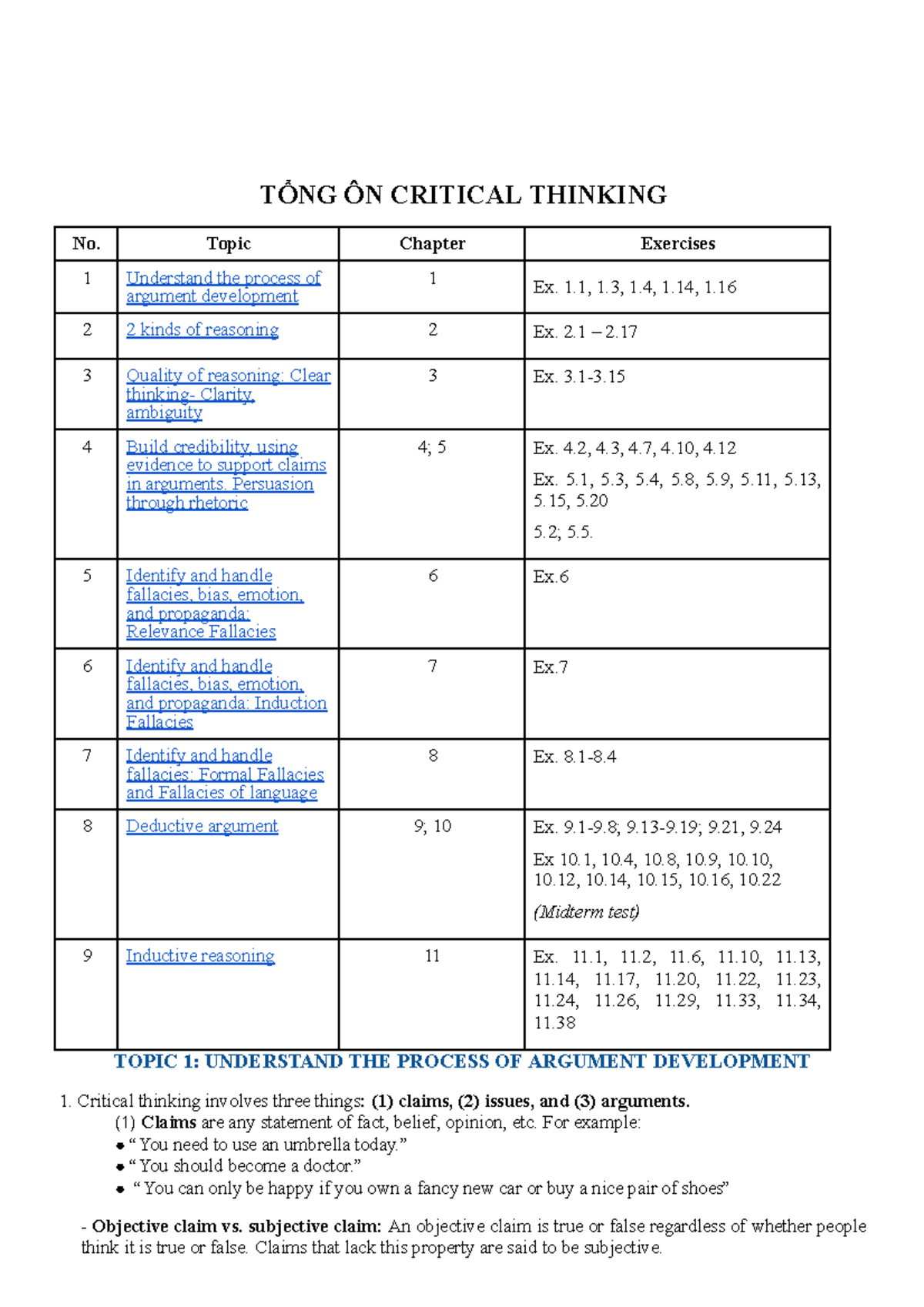 LÝ ThuyếT Midterm Review on Critical Thinking Concepts - Studocu