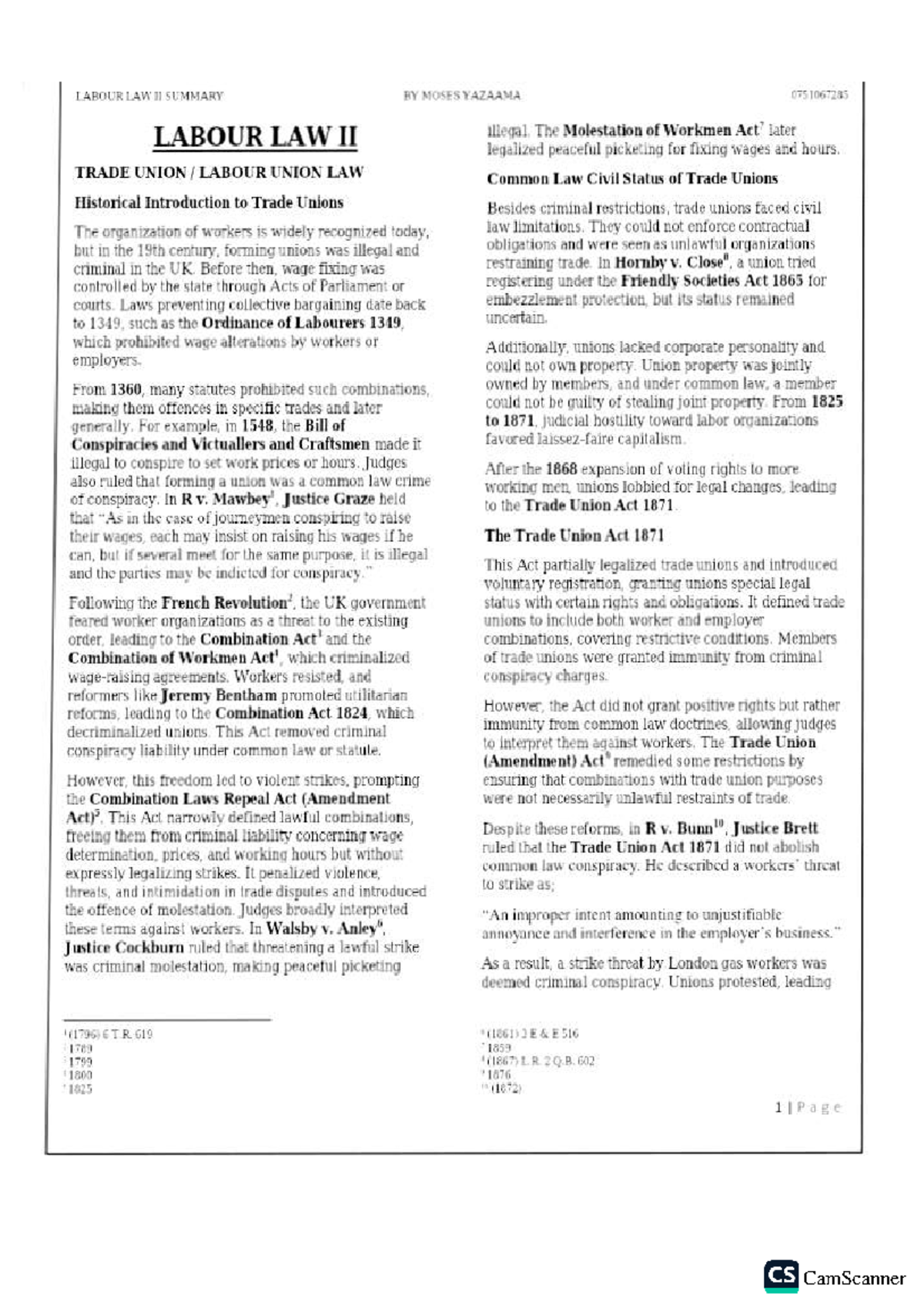 LABOUR LAW II SUMMARY: KEY CONCEPTS AND CASES - MOSES YAZAAMA ...
