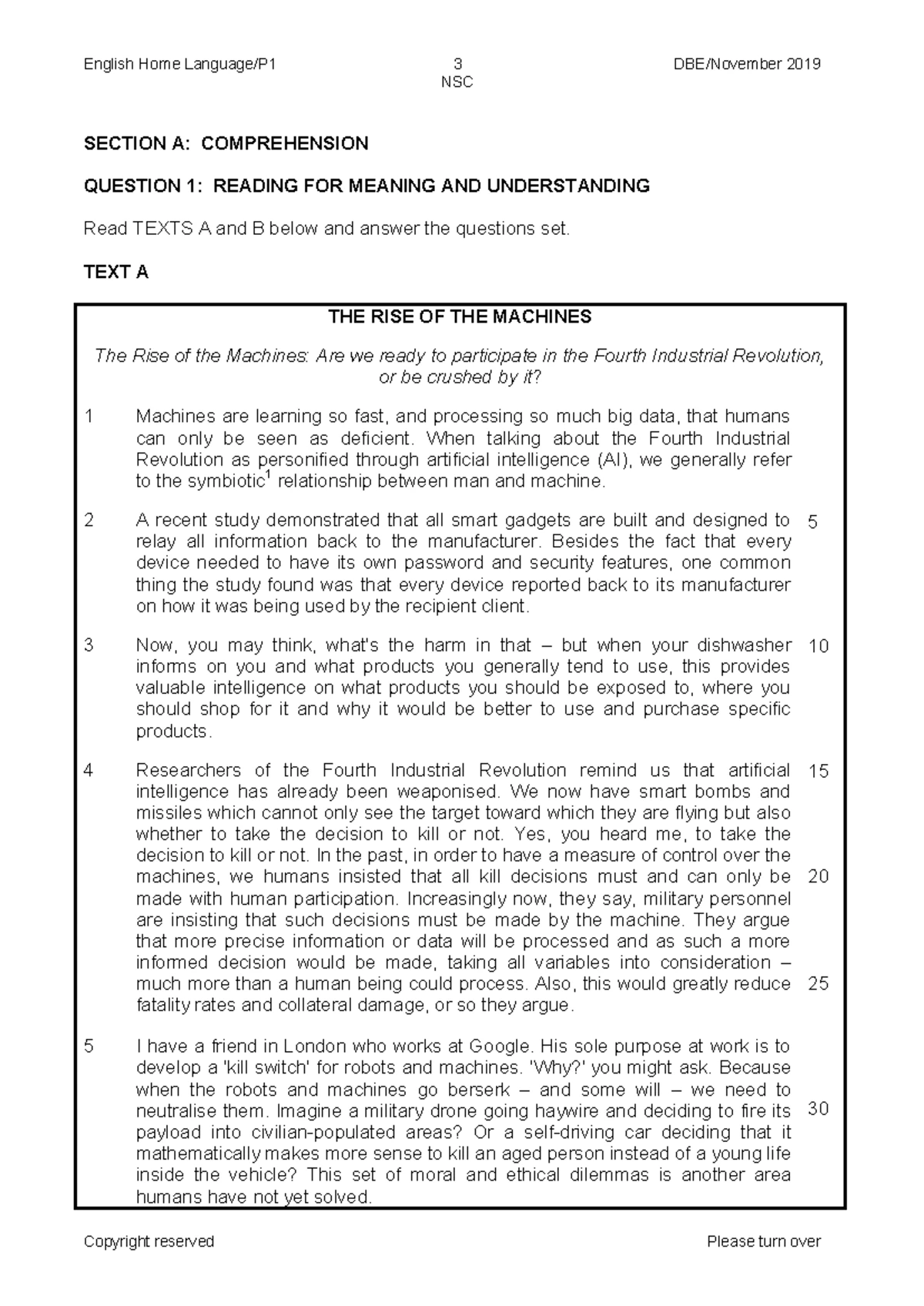 English HL P1 Nov 2018 - Past Exam Paper Comprehension & Summary - Studocu