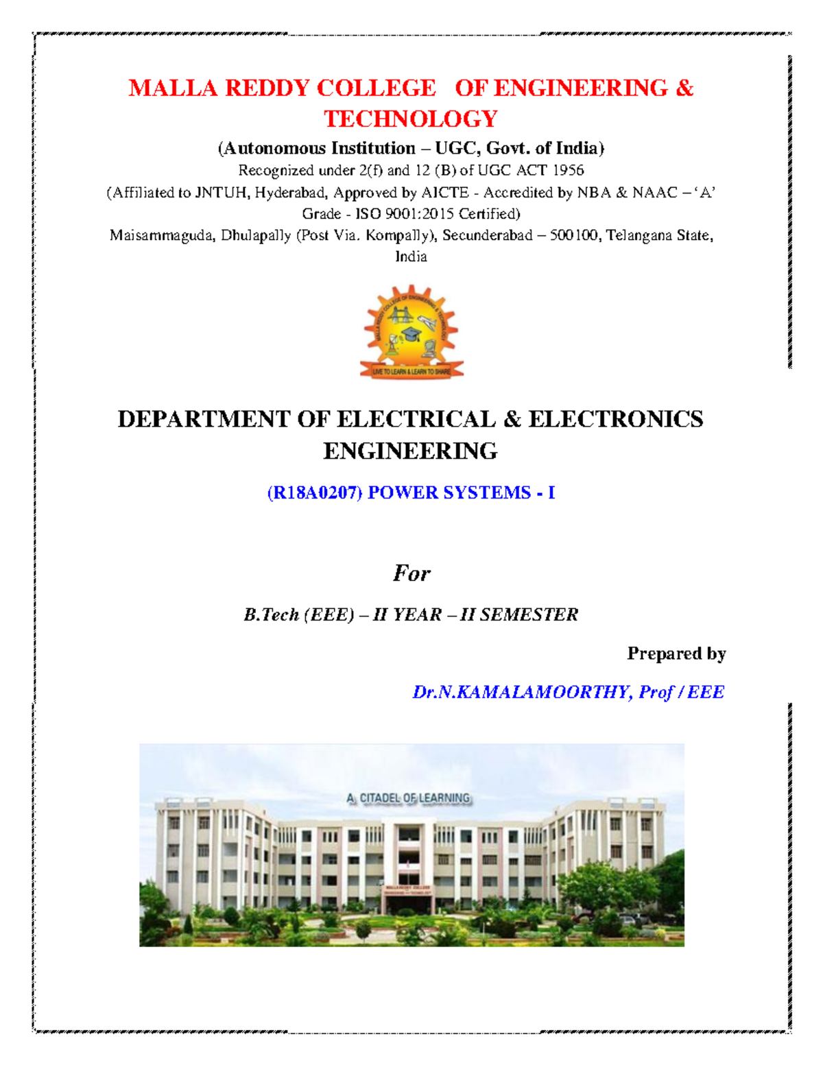 PS I - Digital Notes - MALLA REDDY COLLEGE OF ENGINEERING & TECHNOLOGY ...