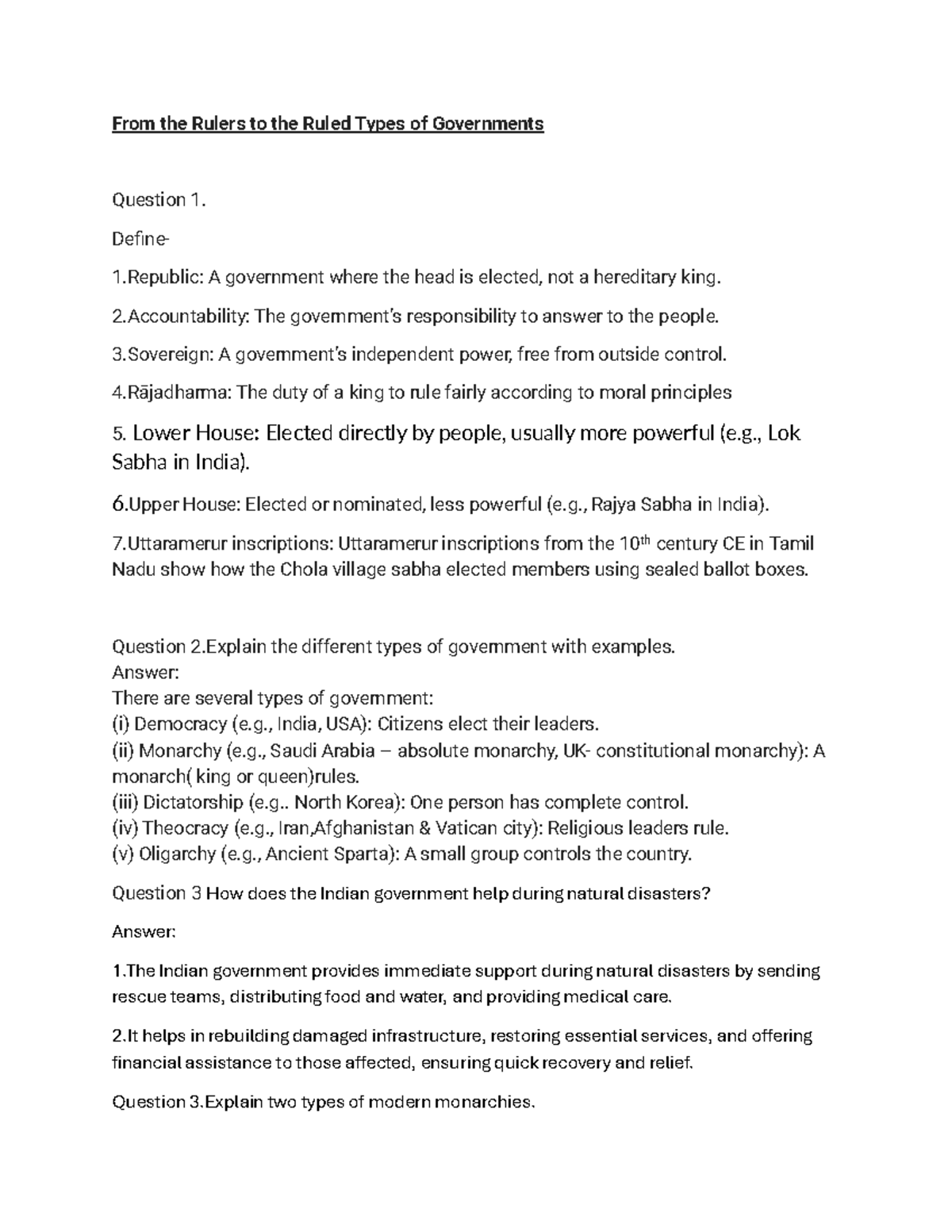 Types of Governments: From Rulers to the Ruled - Q&A Insights - Studocu