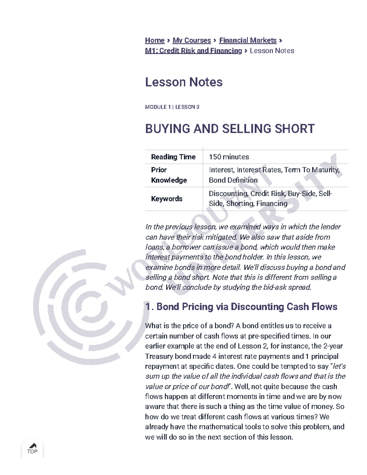 Financial Markets M1: Buying and Selling Short Lesson Notes - Studocu
