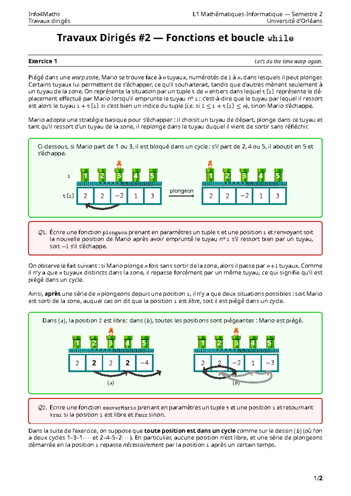 TD2 - Travaux Dirigés L1 S2: Fonctions et Boucle While - Exercice 1 ...
