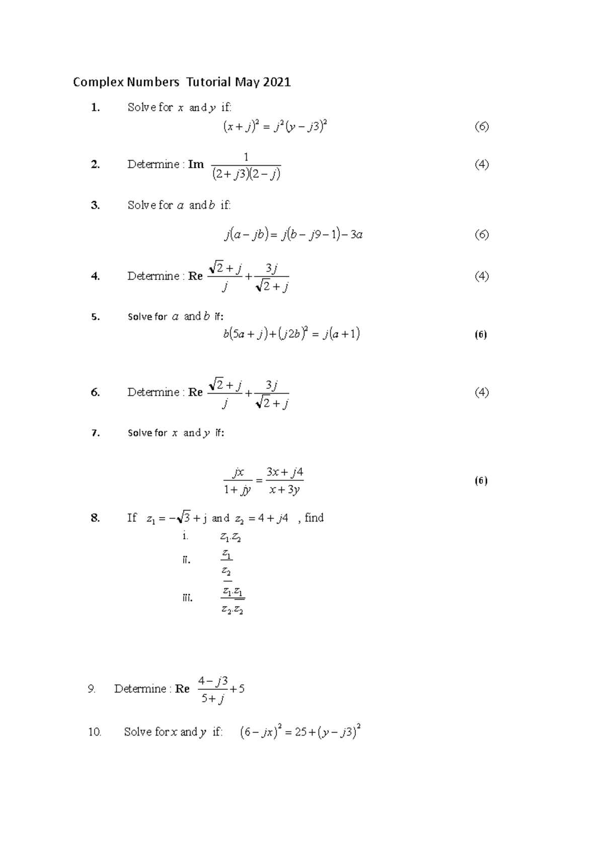 Complex numbers - z 1 .z 2 ii. 2 1 z z iii. 2 2 1 1 . . z z z z ...
