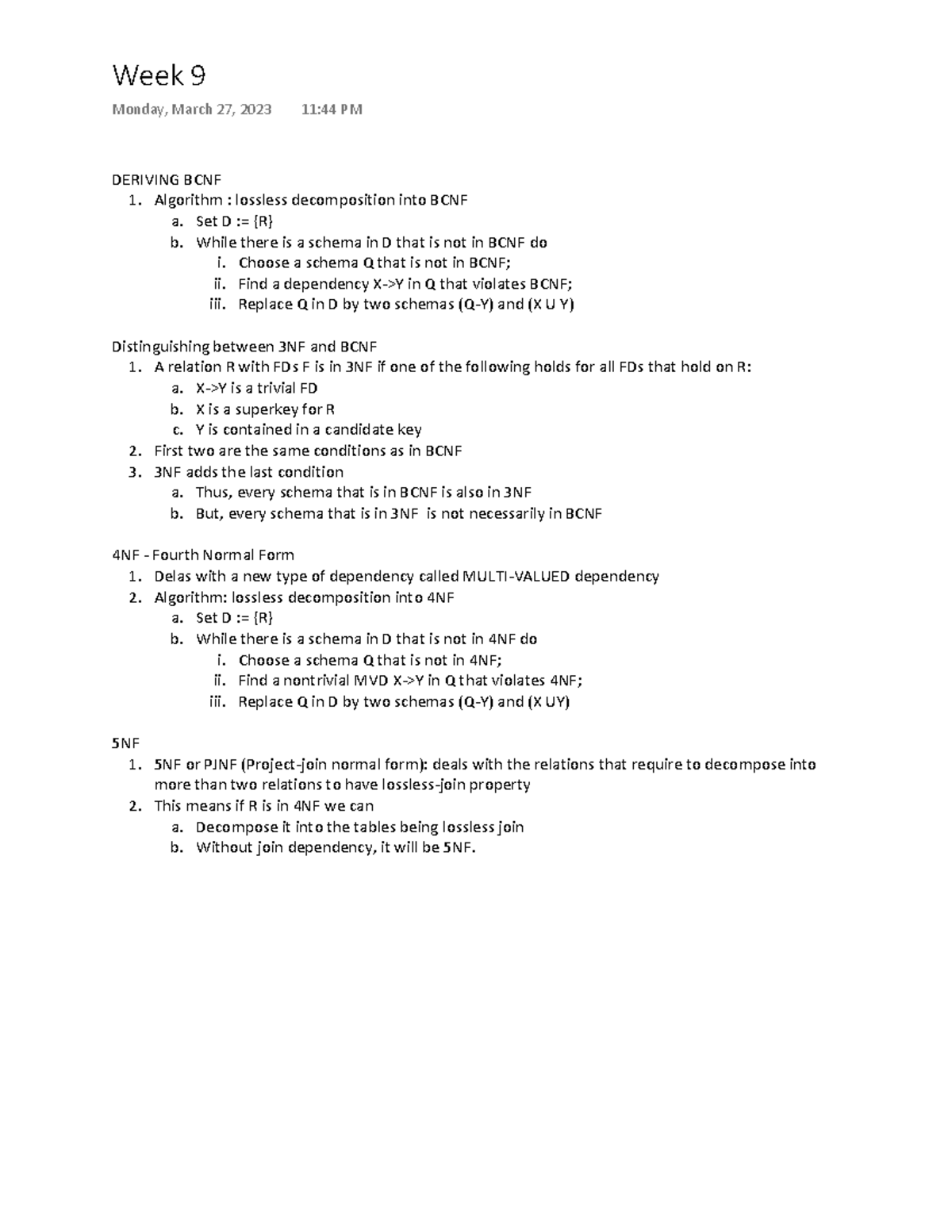CP363 Week 9 - BCNF and Normal Forms Lecture Notes - Studocu