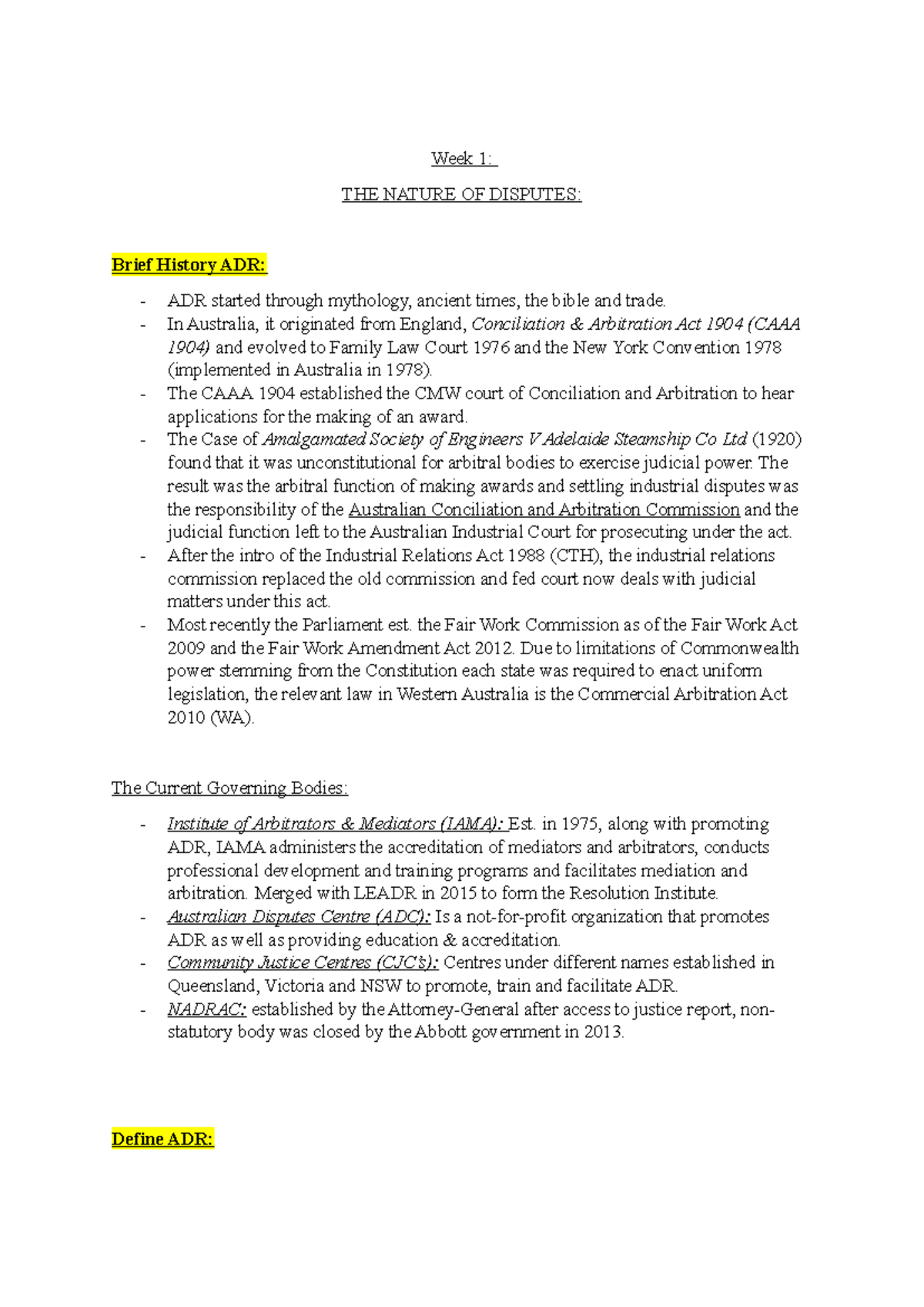 Alternative Dispute Resolution - Week 1: THE NATURE OF DISPUTES: Brief ...