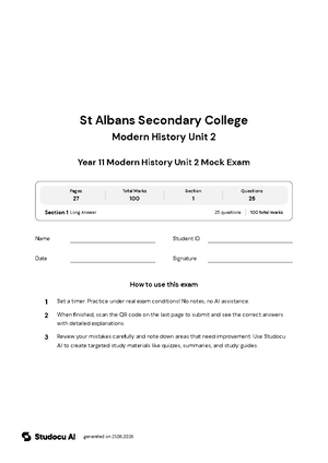 Modern History Unit 2 - 11 - Victorian Certificate of Education - Studocu