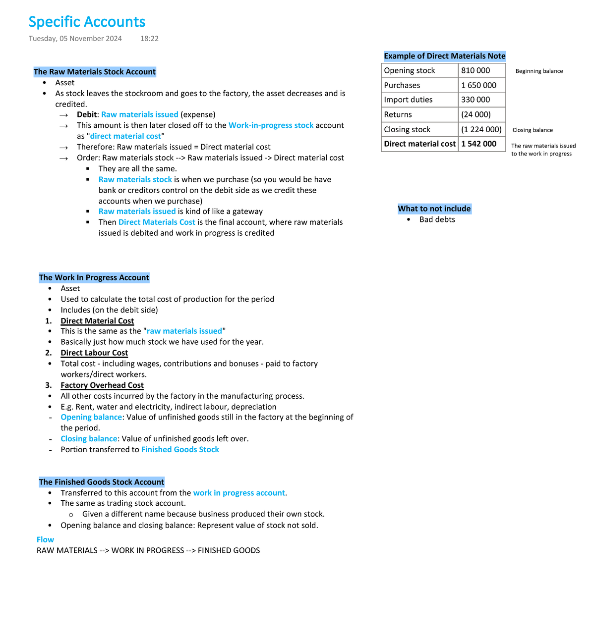 Direct Materials Cost and Stock Accounts Overview - ACCT 101 - Studocu