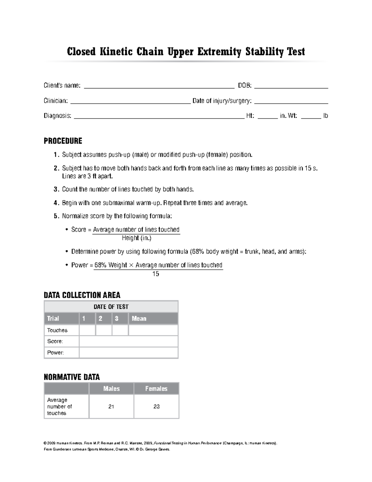 CKCU Test - Closed Kinetic Chain Upper Extremity Stability Procedure ...