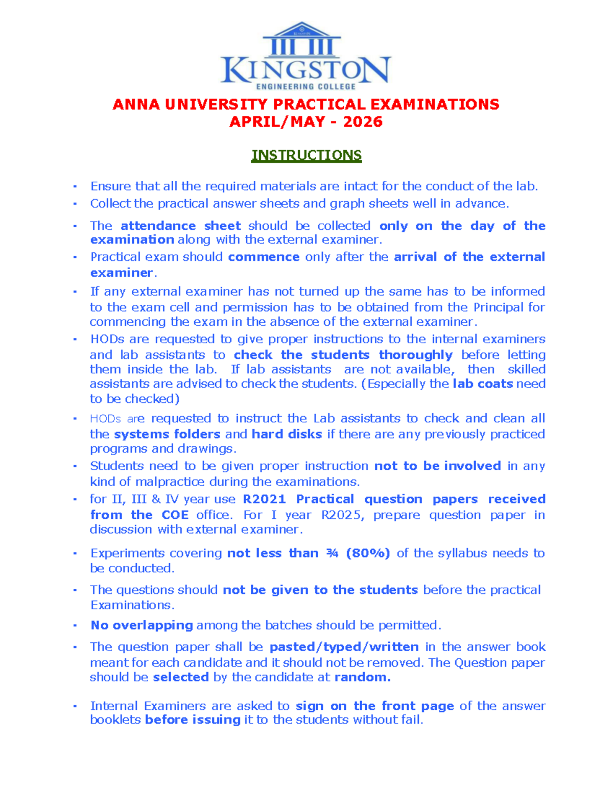 Anna University Practical Exam Instructions 2026 - Studocu