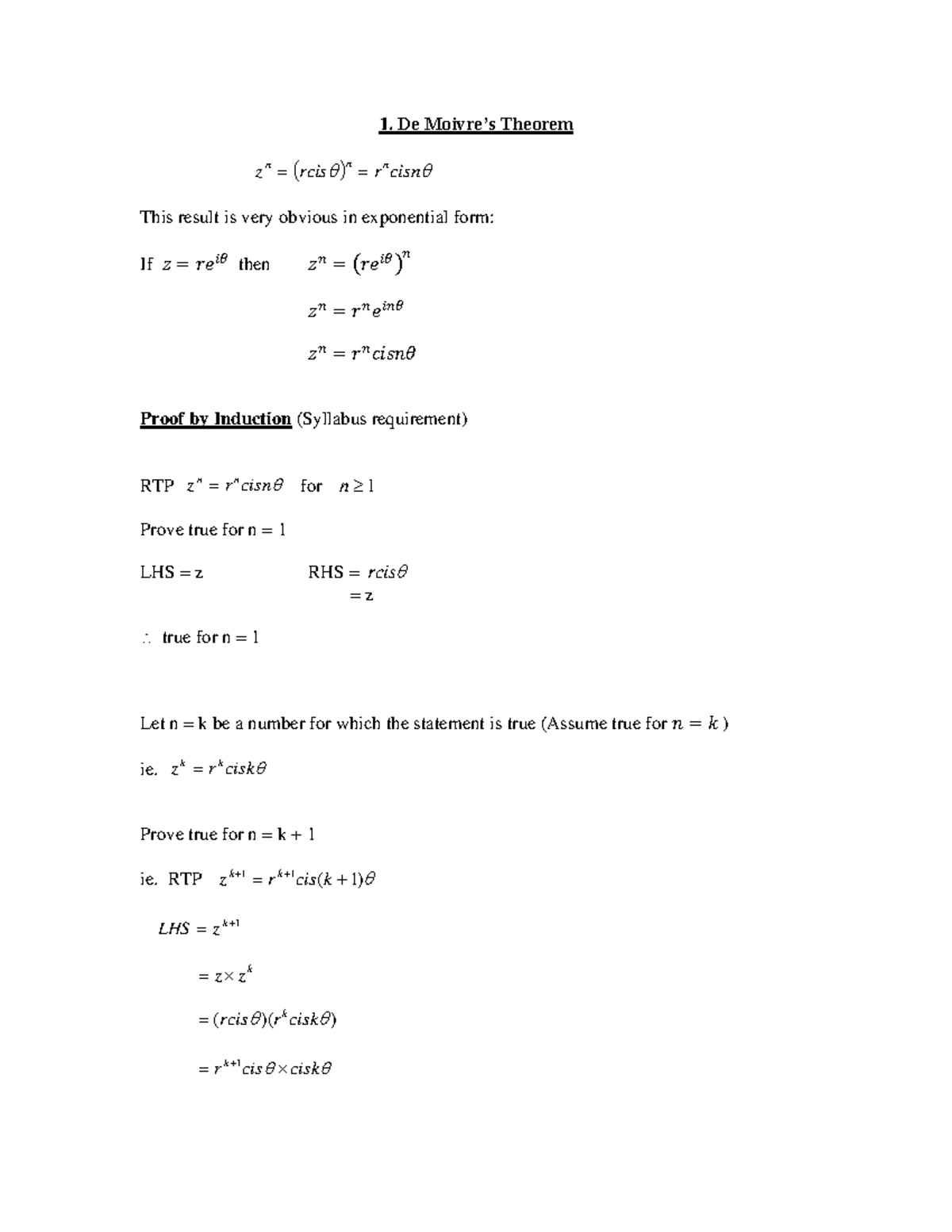 1. De Moivre's Theorem: Proofs and Applications in Mathematics - Studocu